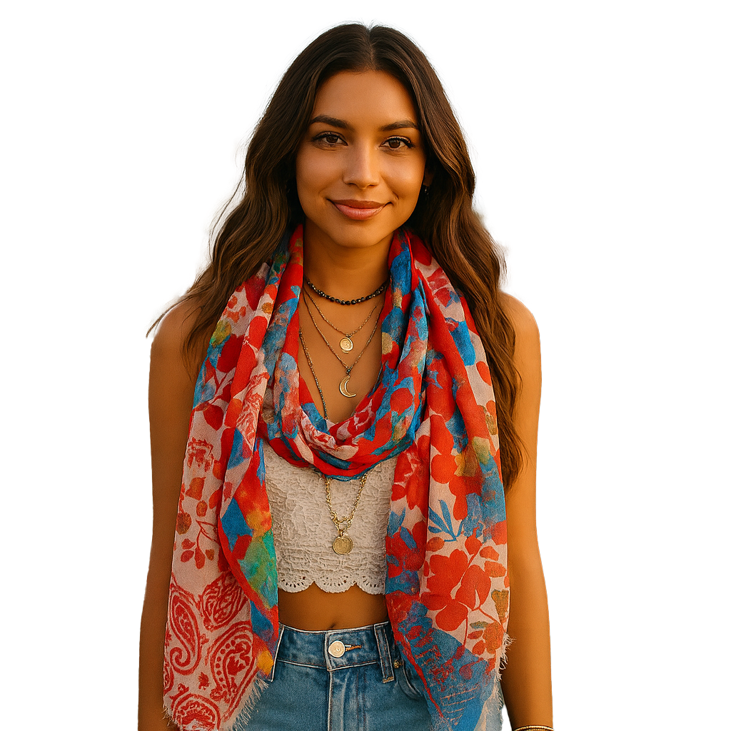 Pop Art Patchwork Scarf — Blue Pacific