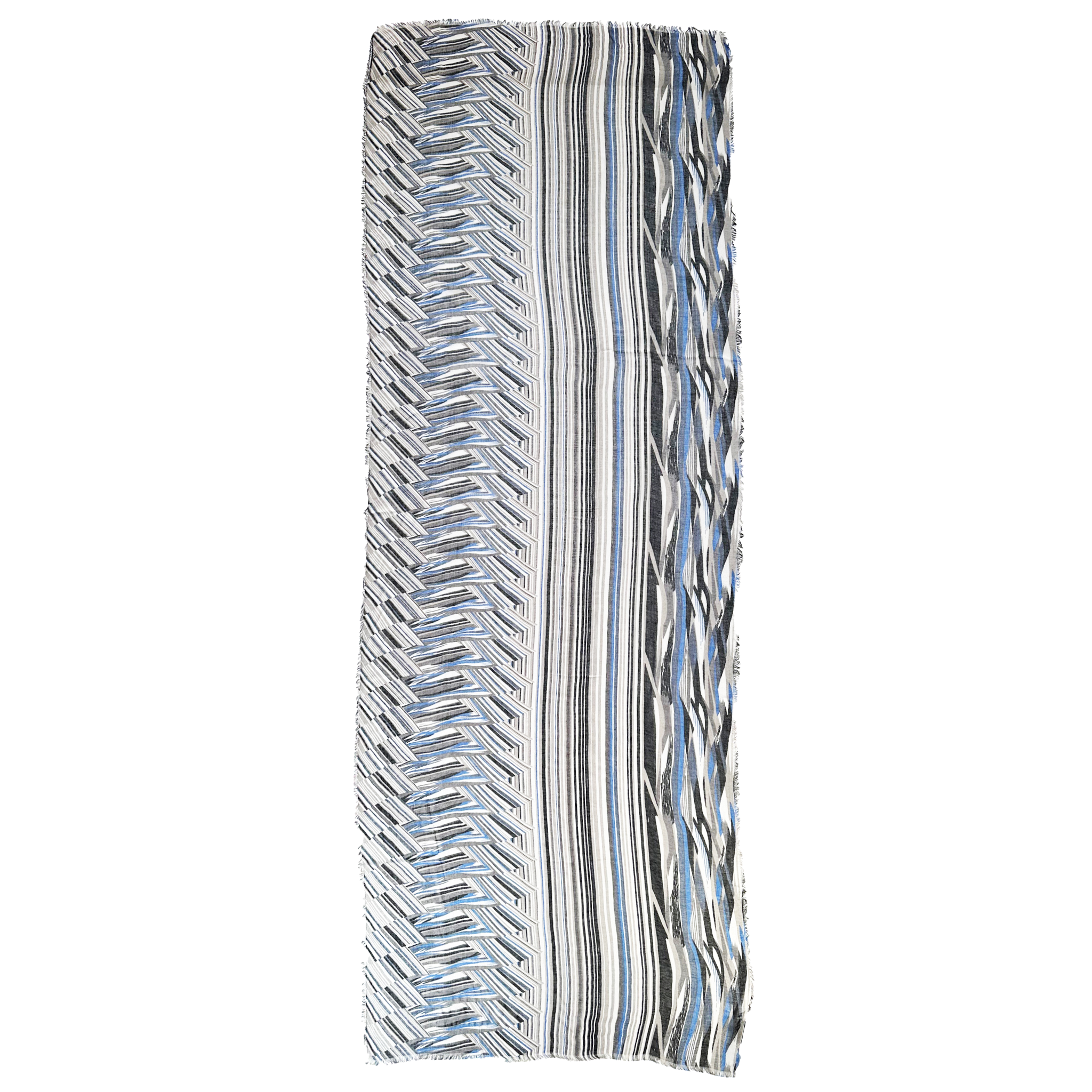 Blue Pacific Switchback Scarf in Denim, shown laid flat to the full painterly stripe print.