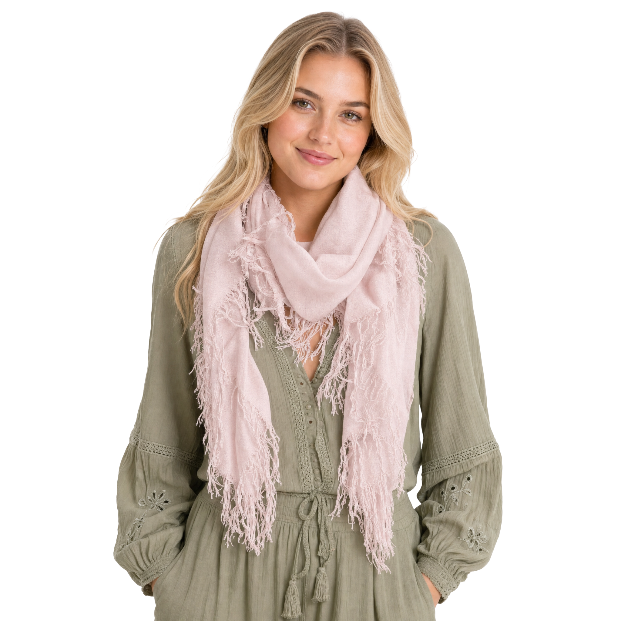 Cashmere Blend solid Half Scarf - Chalk Pink