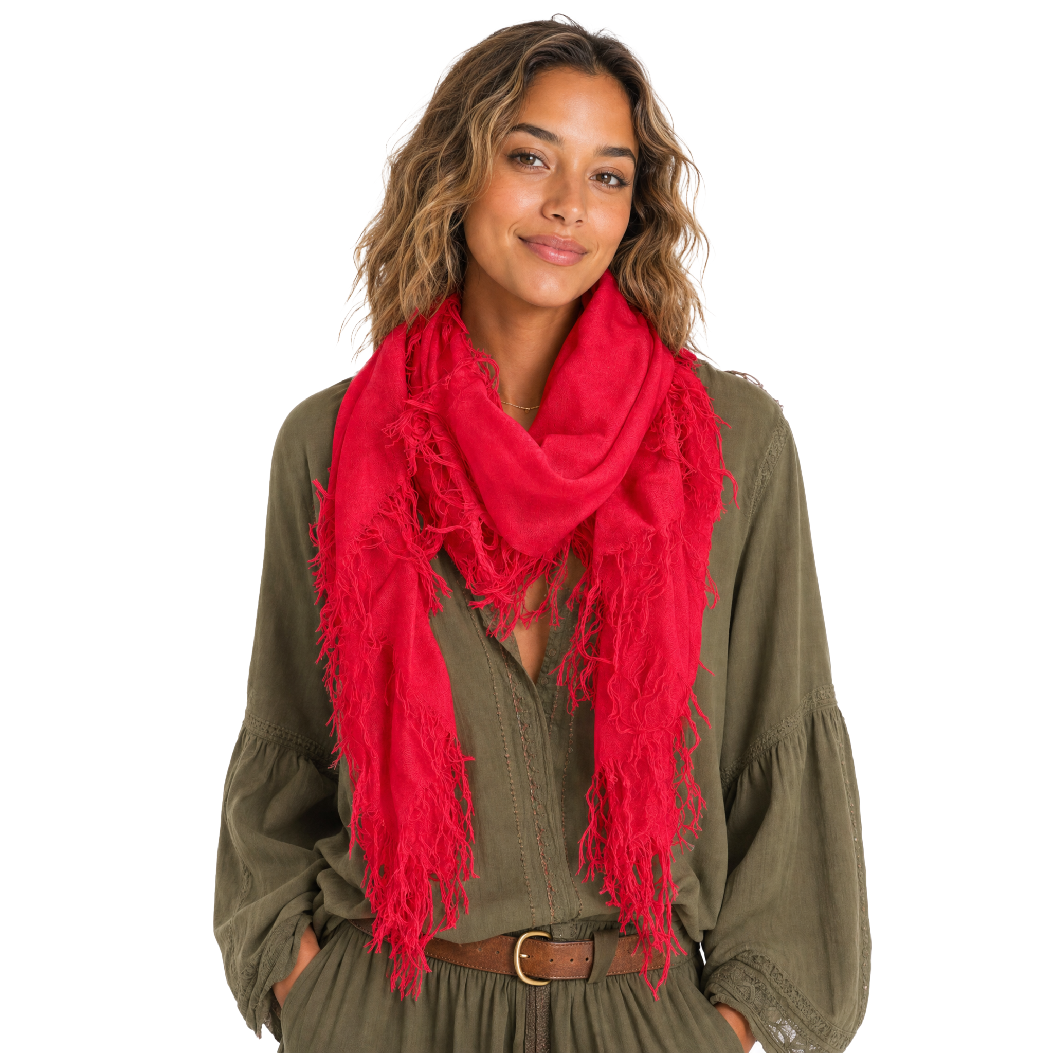 Cashmere Blend solid Half Scarf - Chili Pepper