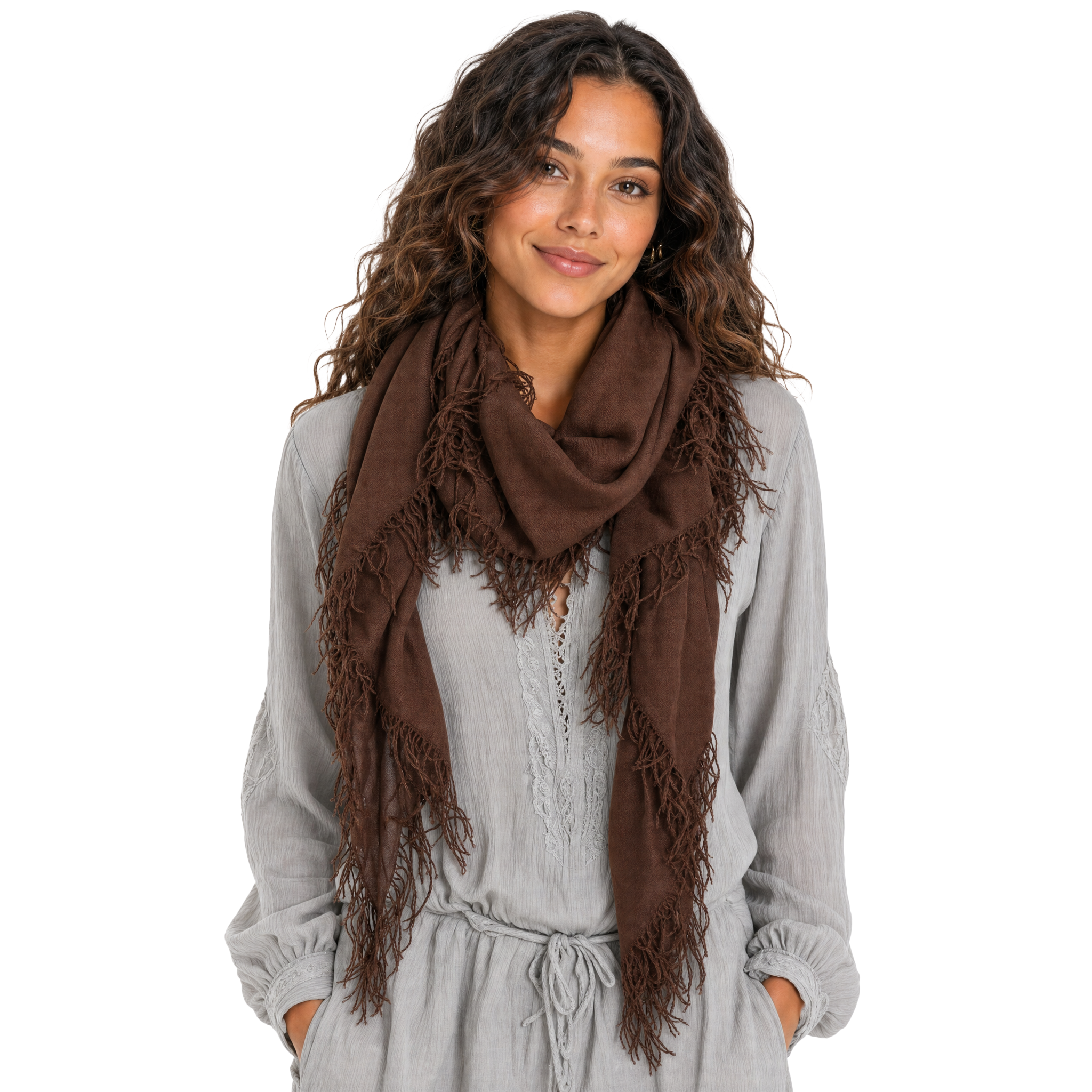 Cashmere Blend solid Half Scarf - Espresso