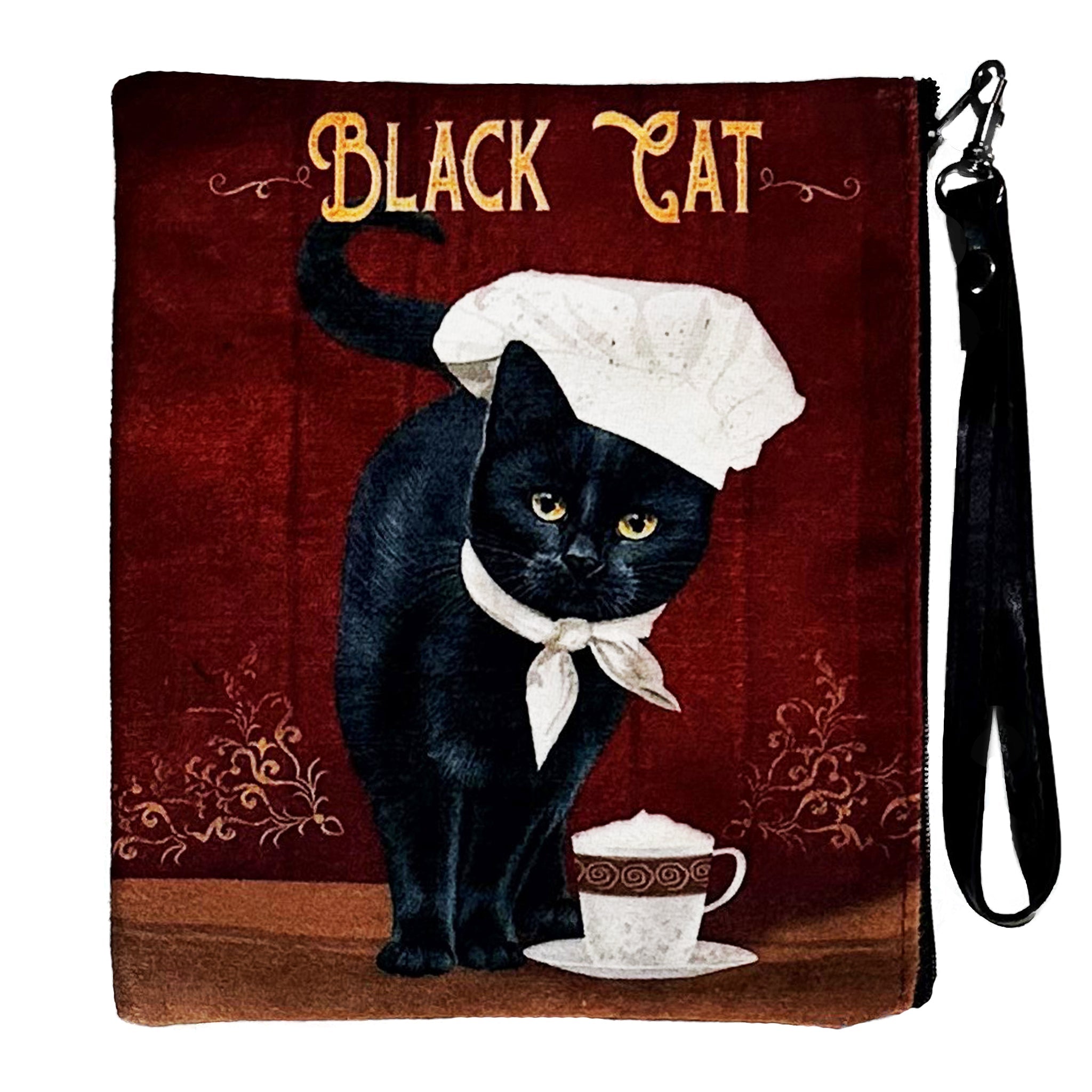 Chef Black Cat Faux Suede Wristlet — Blue Pacific
