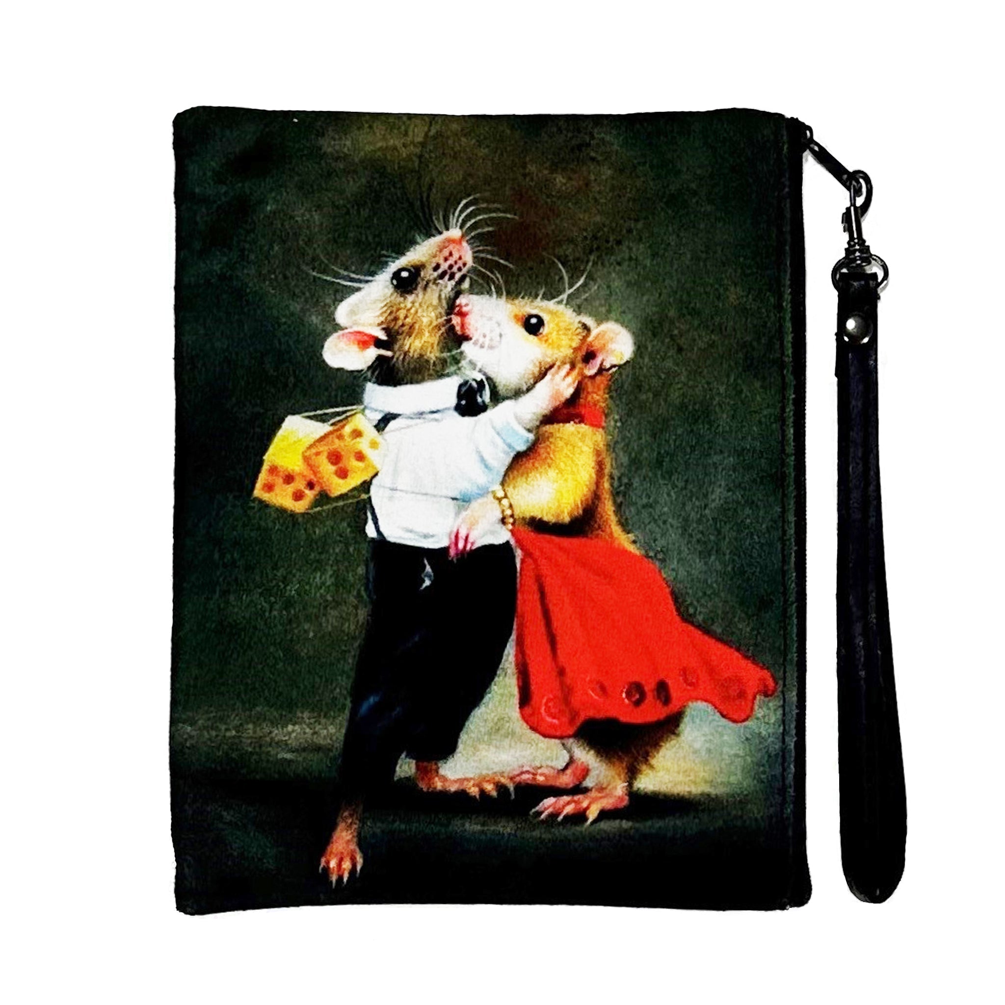 Dancing Mice Faux Suede Wristlet