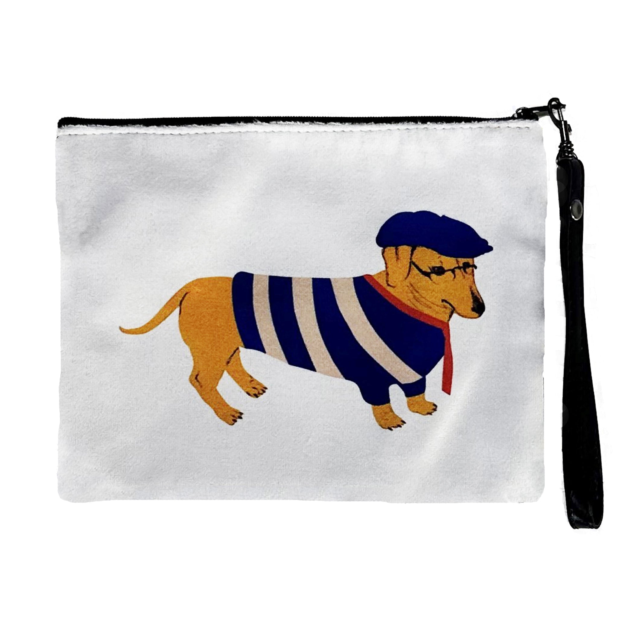 French Doggie Faux Suede Wristlet — Blue Pacific