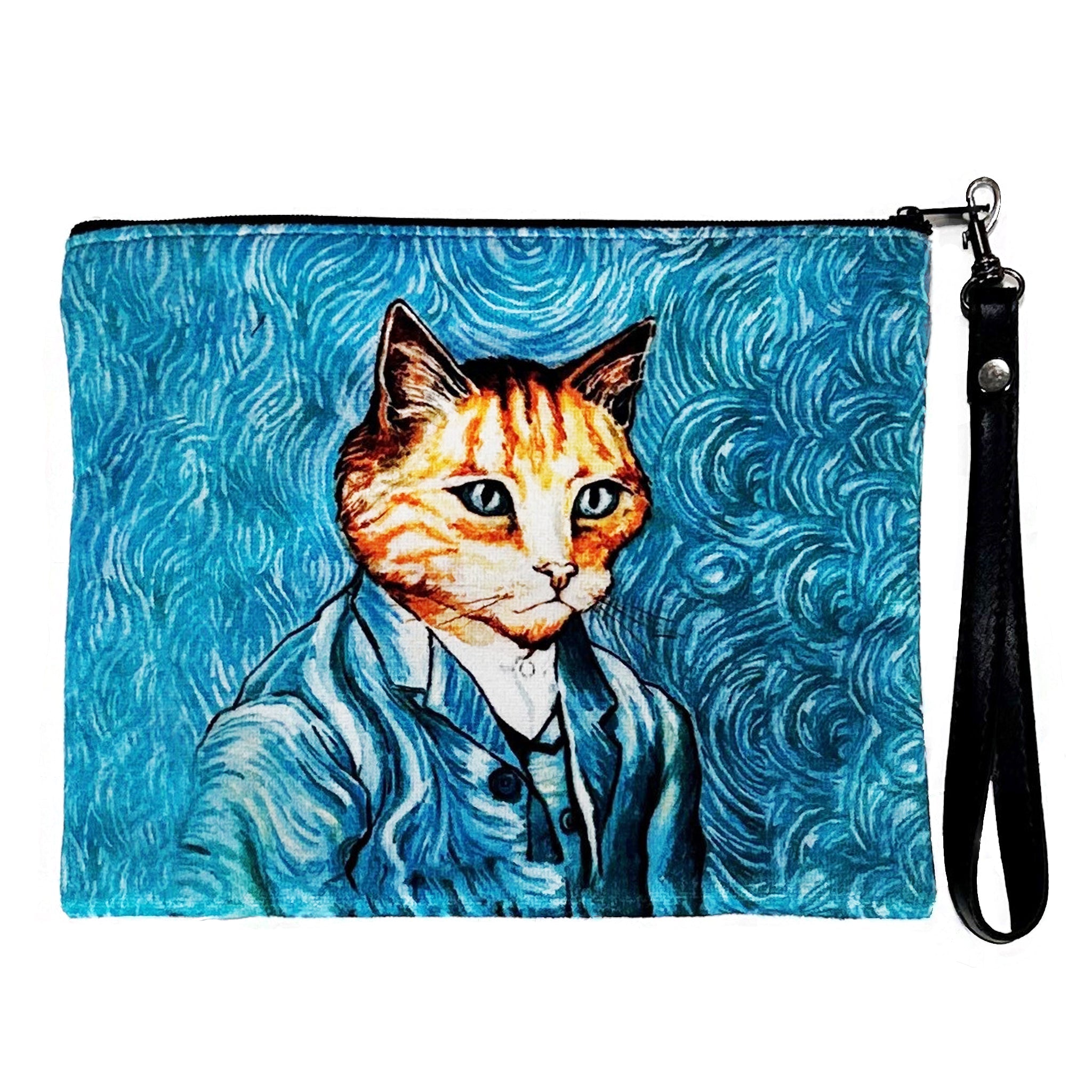 Van Gogh Kitty Faux Suede Wristlet