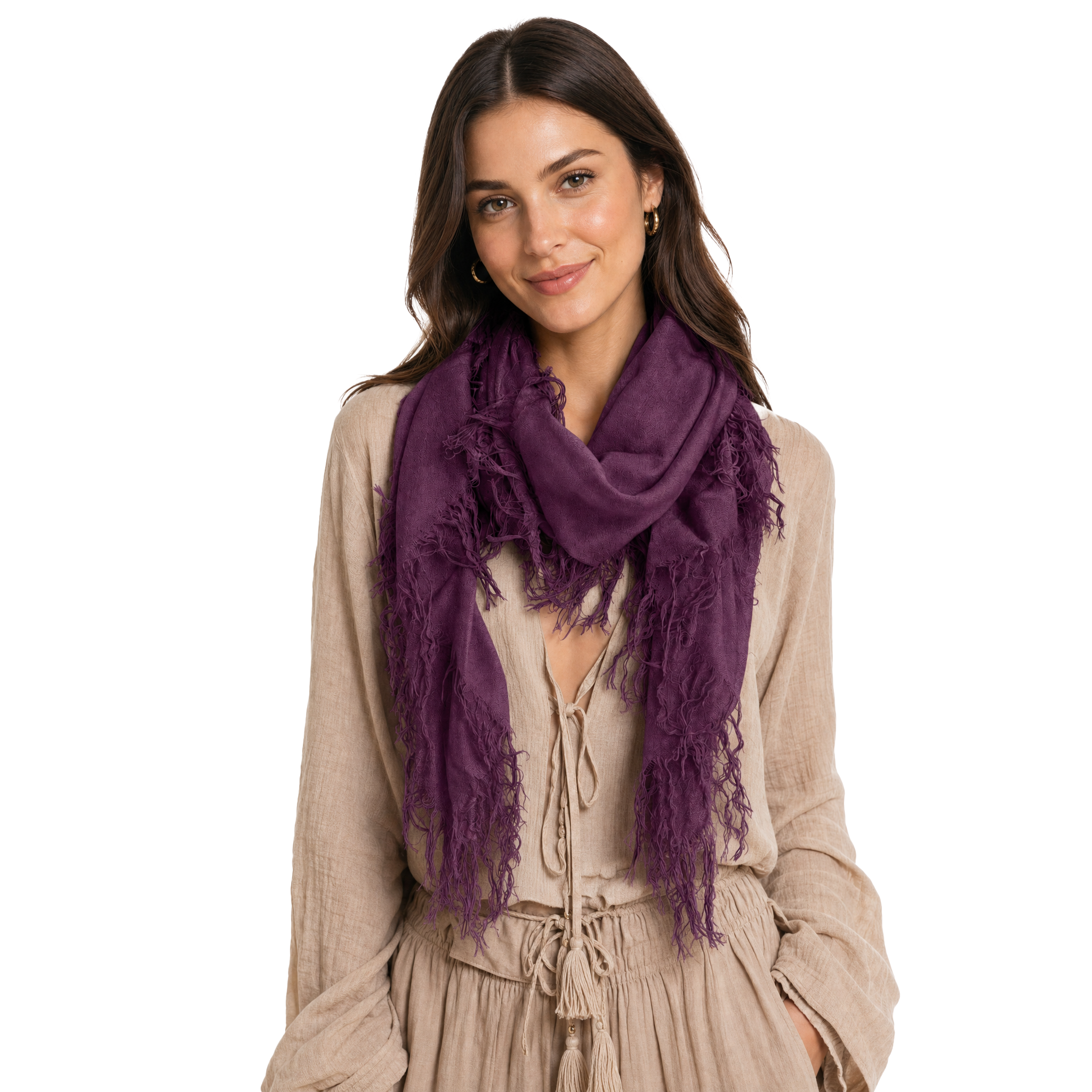 Cashmere Blend solid Half Scarf - Fig