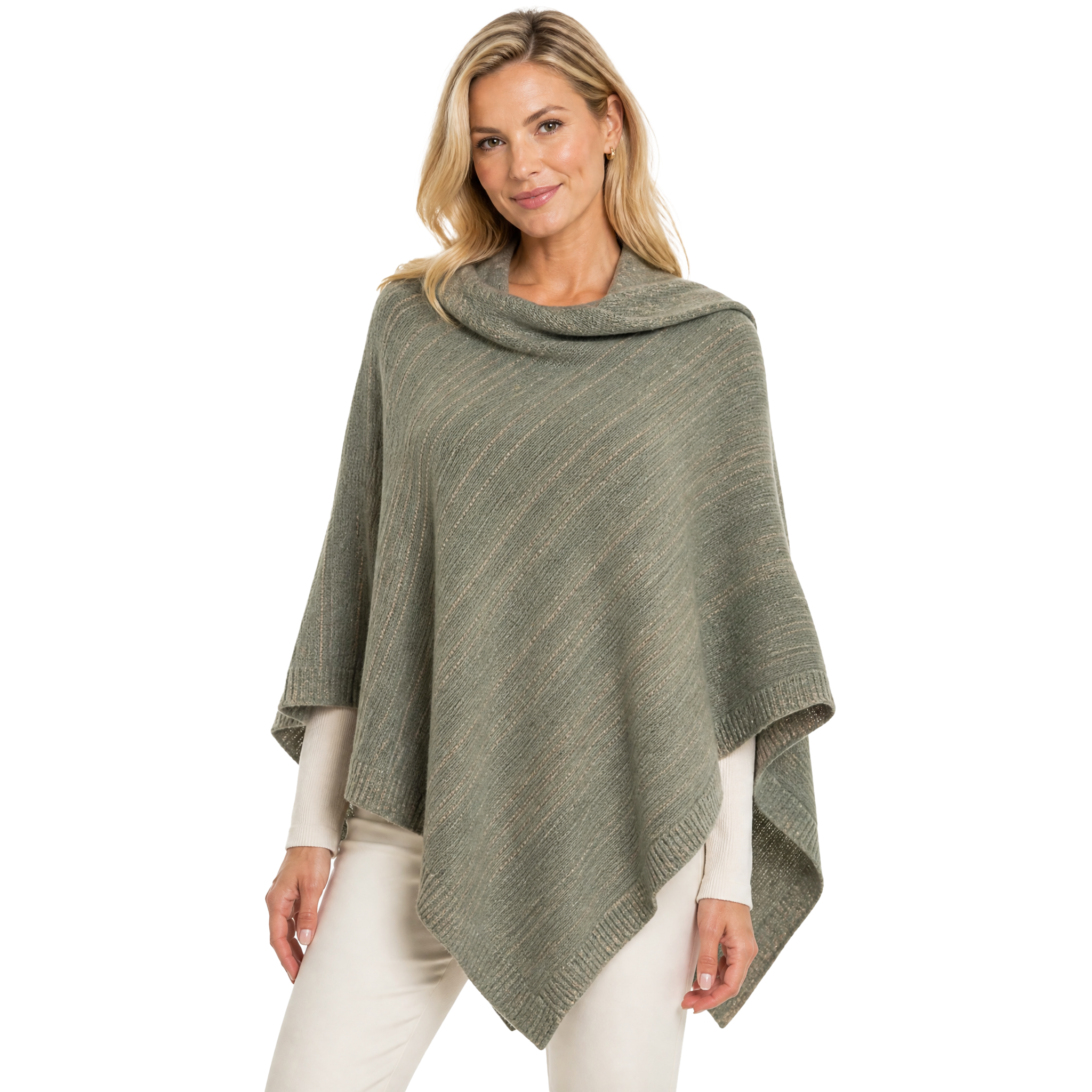 Blue Pacific Heavenly Spa Poncho in Thyme, shown on model.