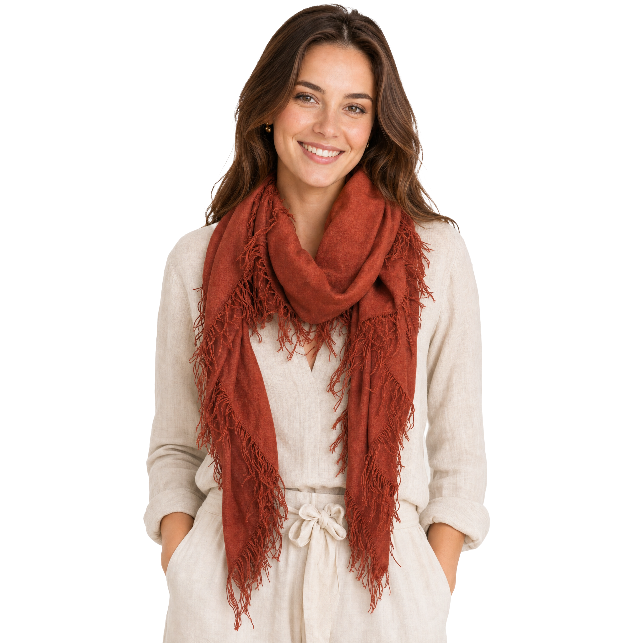 Cashmere Blend solid Half Scarf - Henna