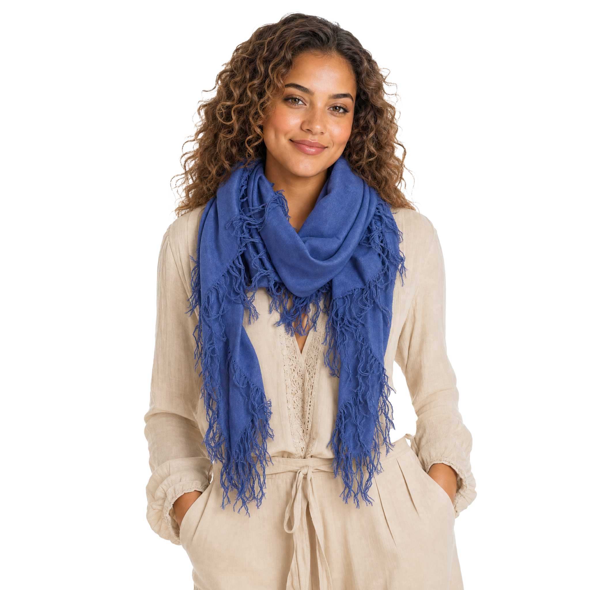 Cashmere Blend solid Half Scarf - Indigo