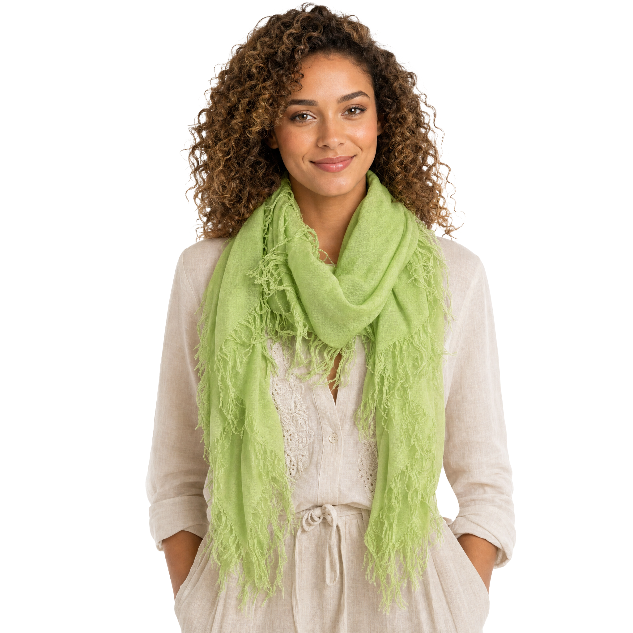 Cashmere Blend solid Half Scarf - Lime