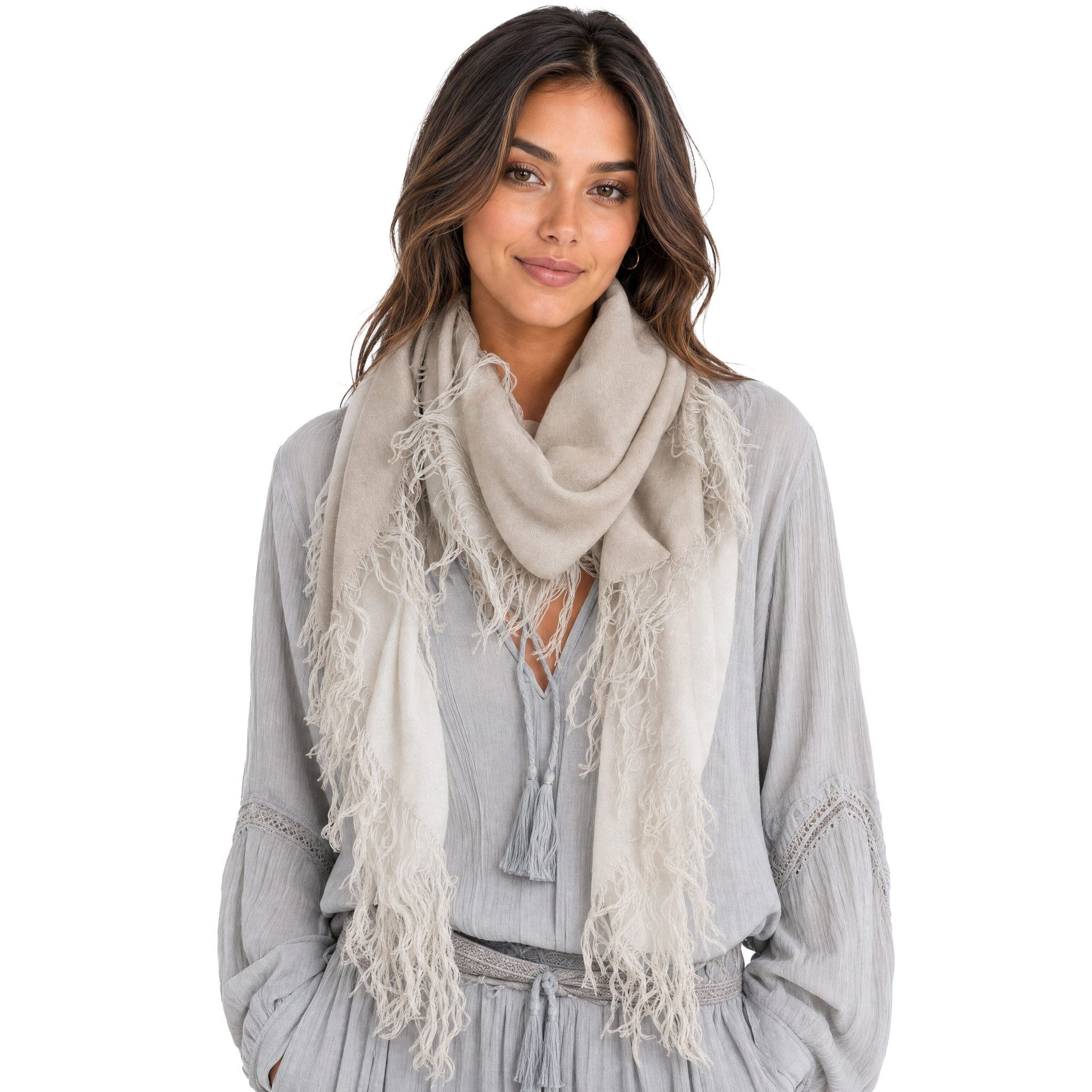 Cashmere Blend ombre Half Scarf - Cashmere Cream