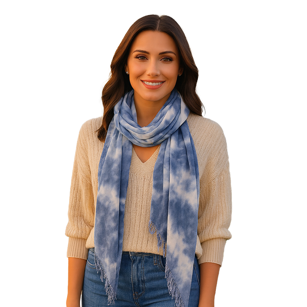 Cashmere Blend Cloud Tie Dye Scarf — Blue Pacific — view 7