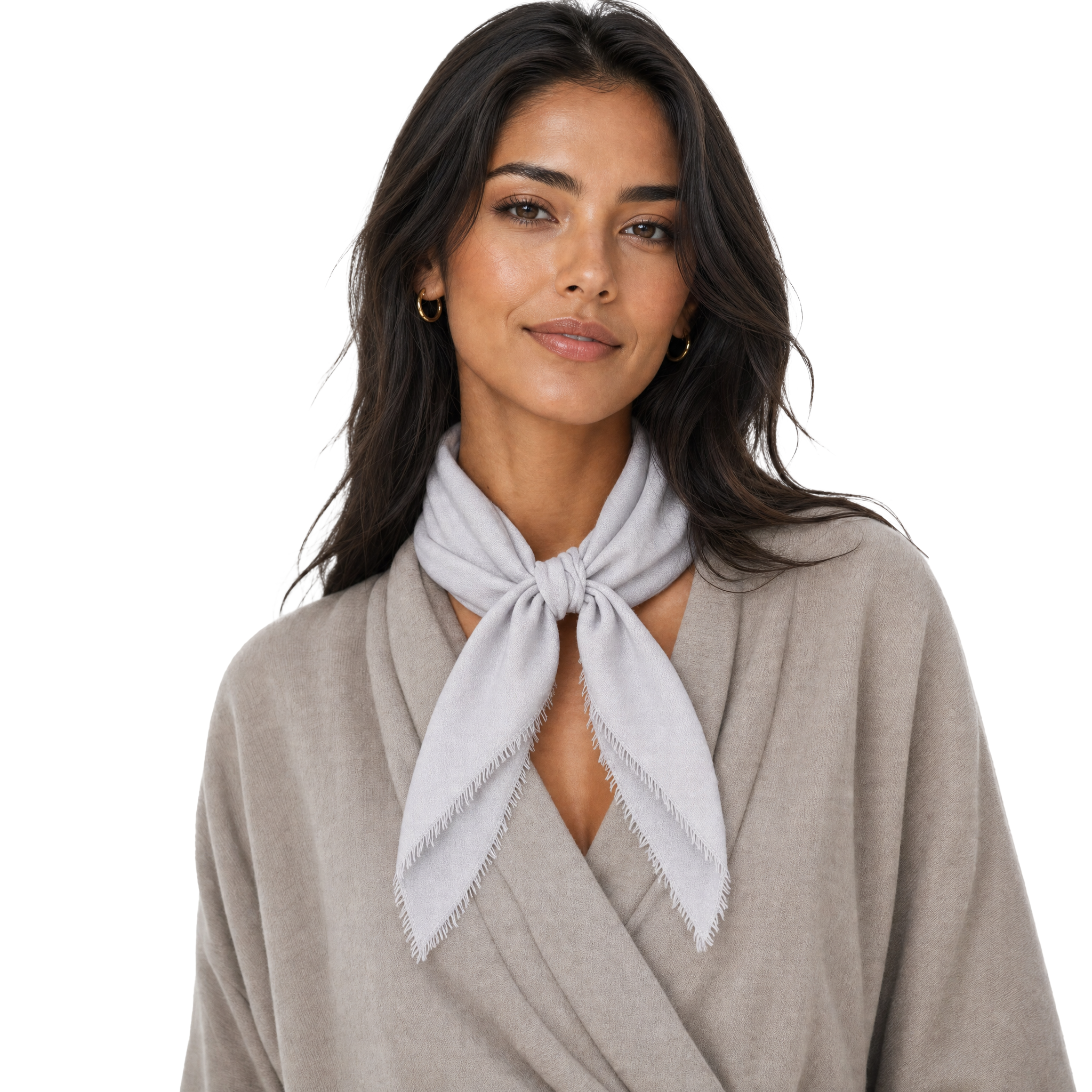 Blue Pacific cashmere blend solid neckerchief in Harbor Mist, styled on a model.