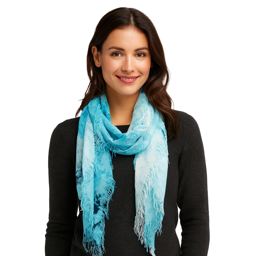 Cashmere Blend Cloud Tie Dye Scarf — Blue Pacific — view 3