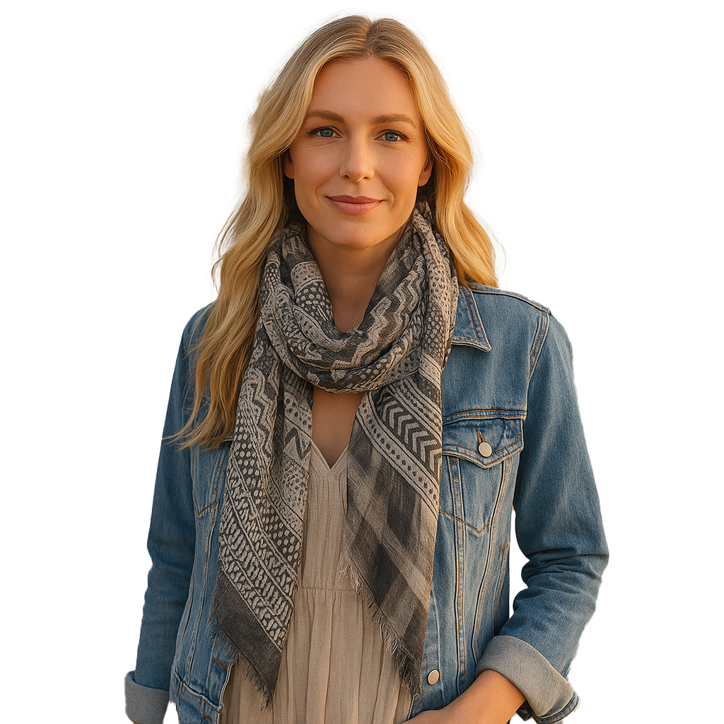 Black & Taupe Geometric Scarf