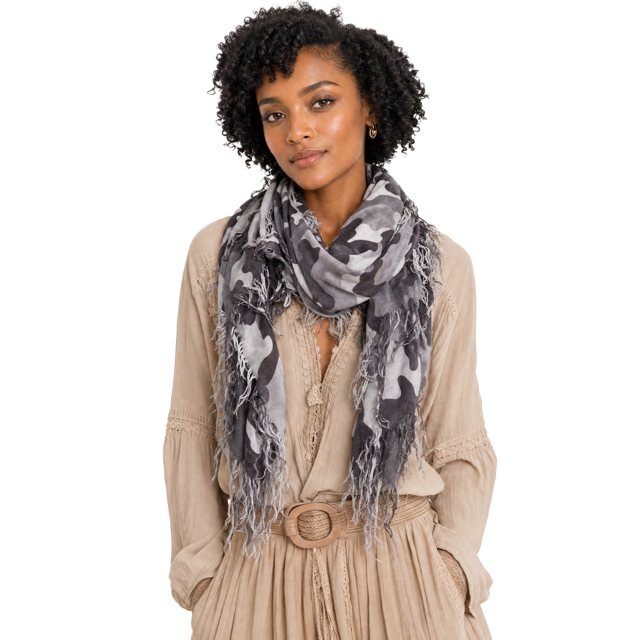 Cashmere Blend camo Half Scarf - Snow
