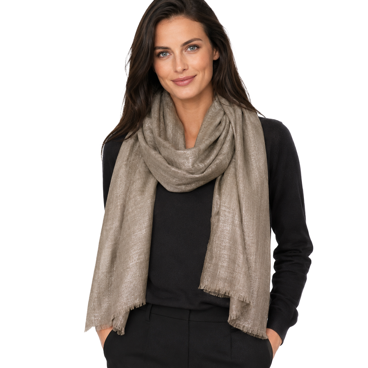 Blue Pacific Lumière Cashmere-Silk Metallic Scarf in Silver, shown detail (image 4).