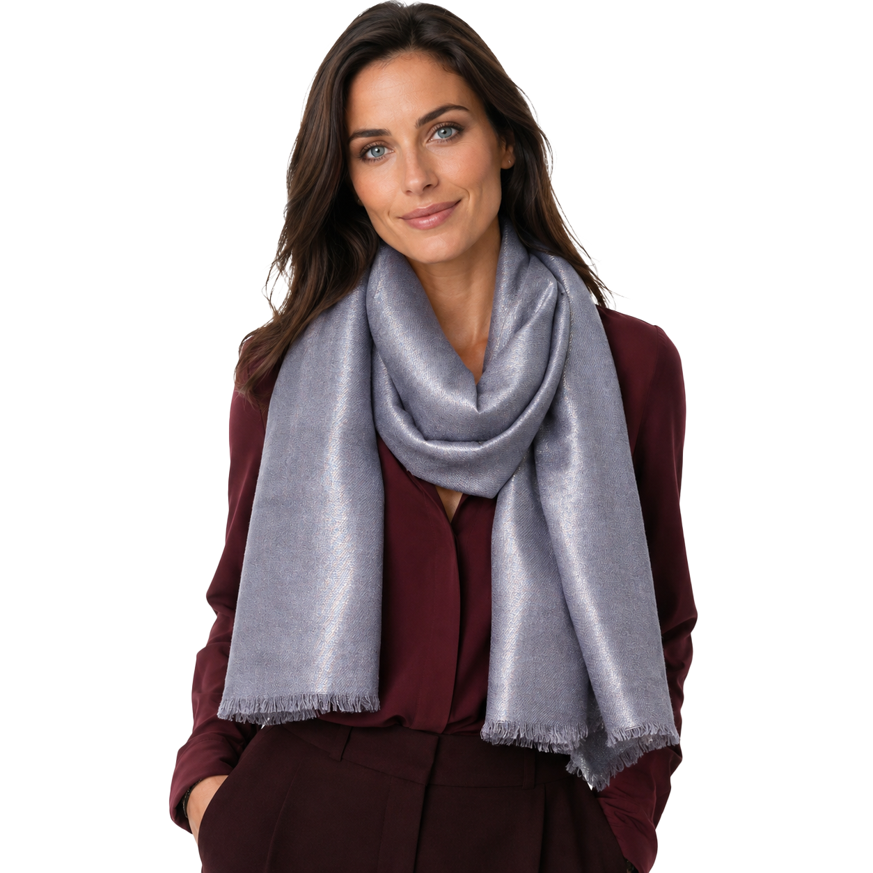 Blue Pacific Lumière Cashmere-Silk Metallic Scarf in Slate, shown flatlay (image 3).