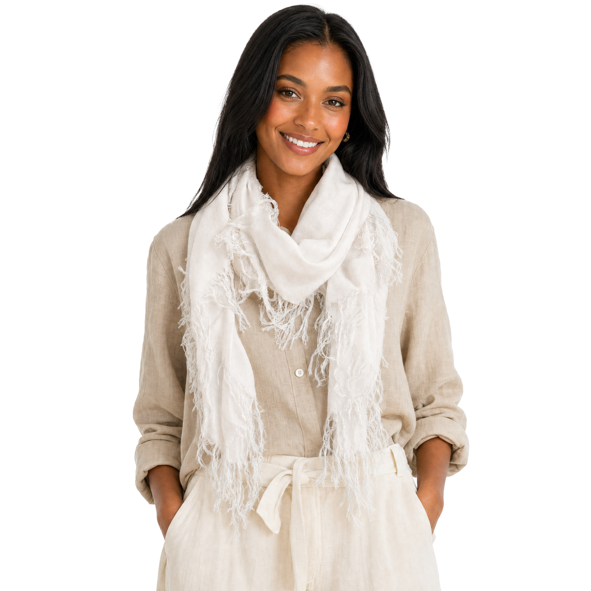 Cashmere Blend solid Half Scarf - Coconut