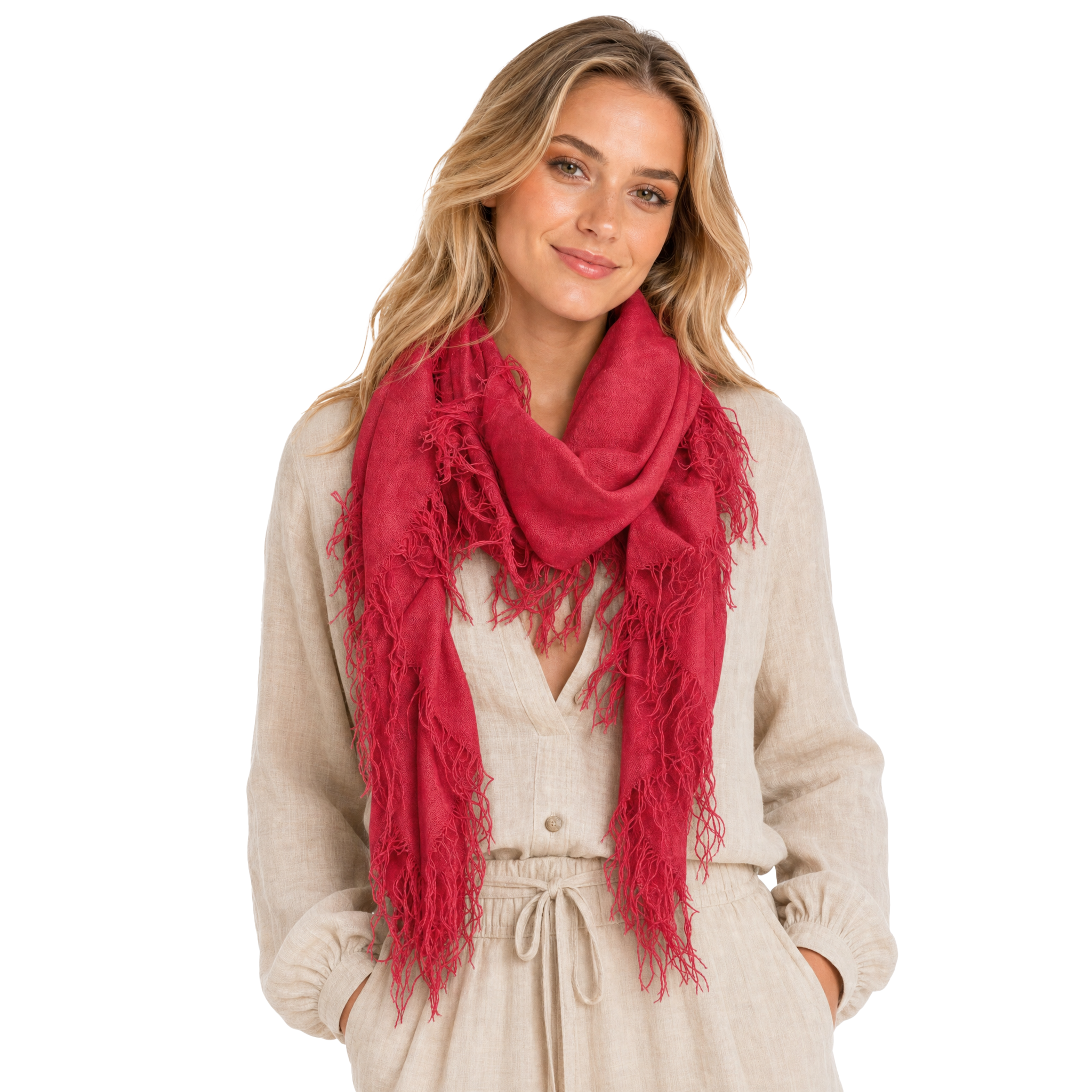 Cashmere Blend solid Half Scarf - Deep Rose