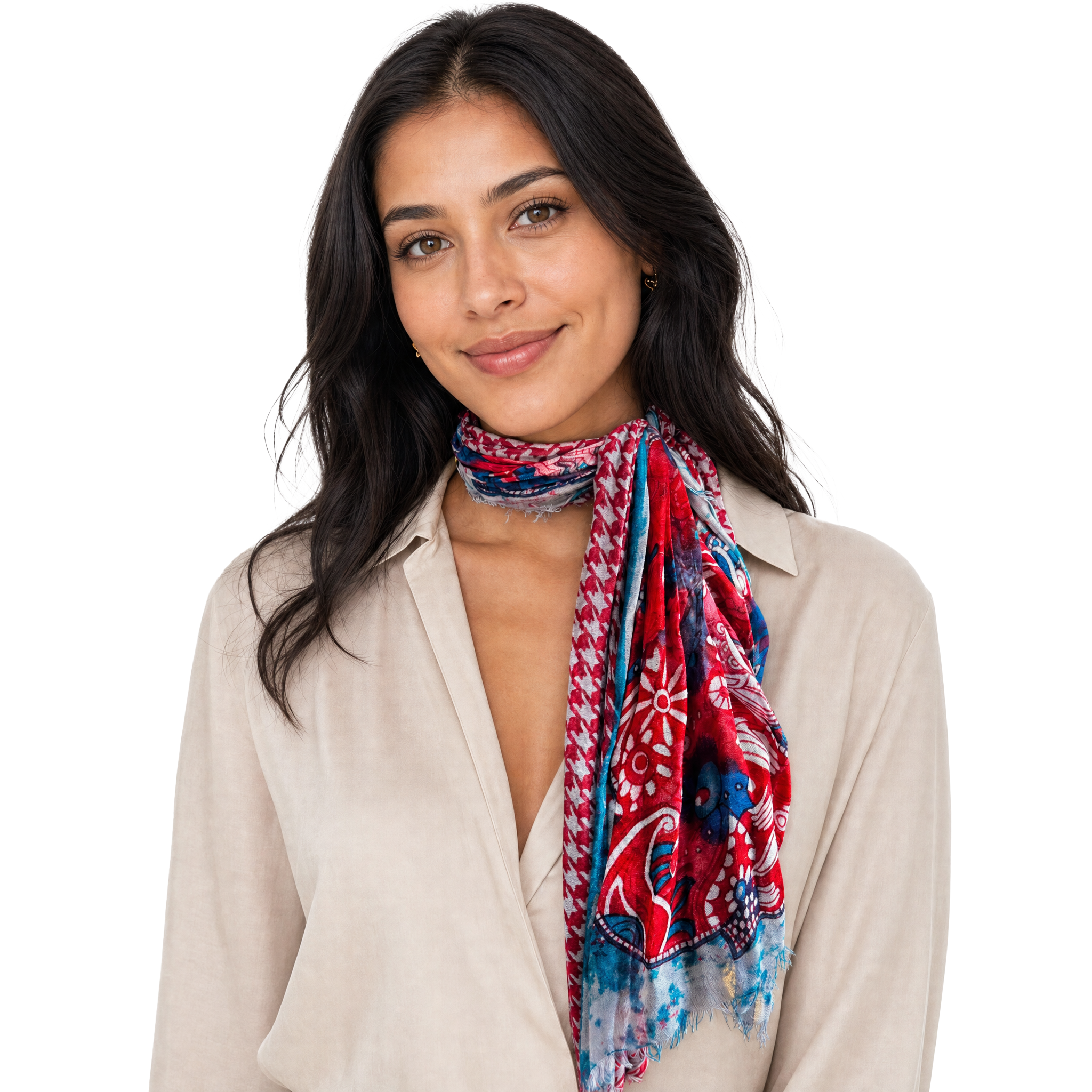 Elephant Houndstooth Neckerchief - Crimson