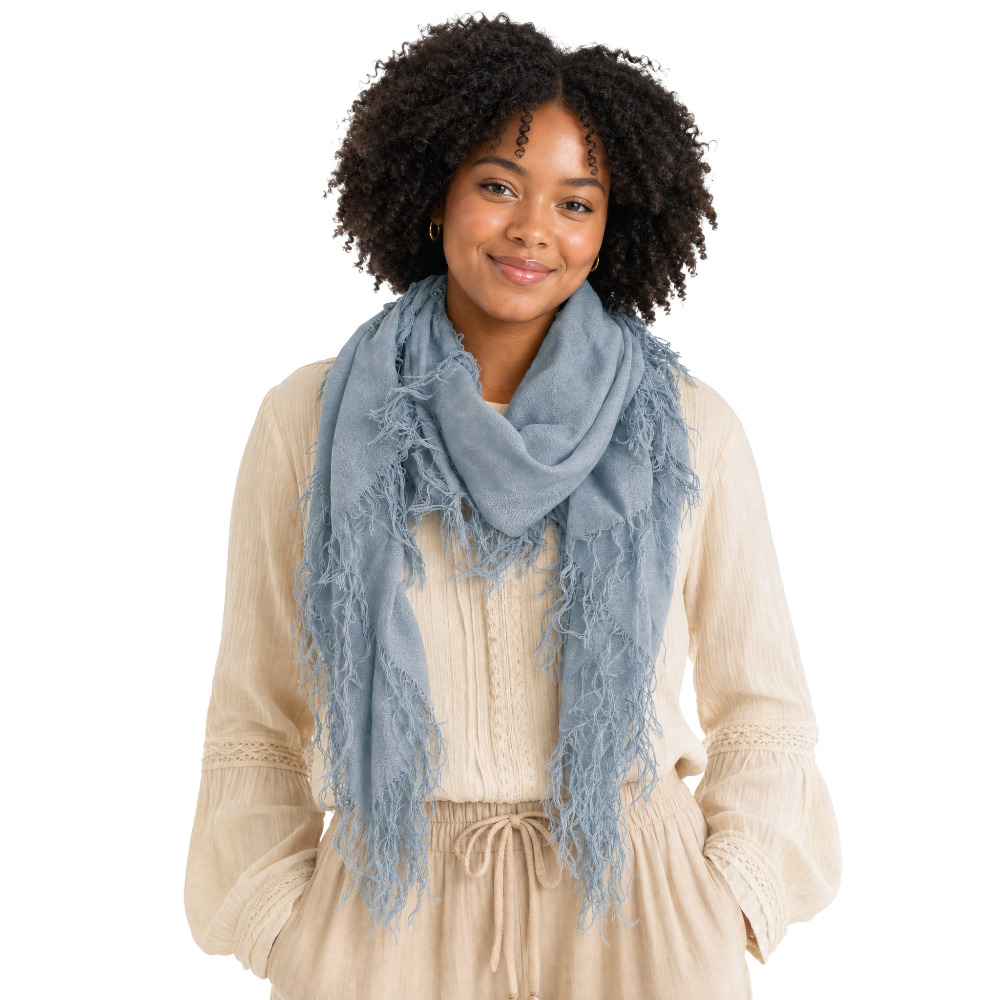 Cashmere Blend solid Half Scarf - Faded Denim