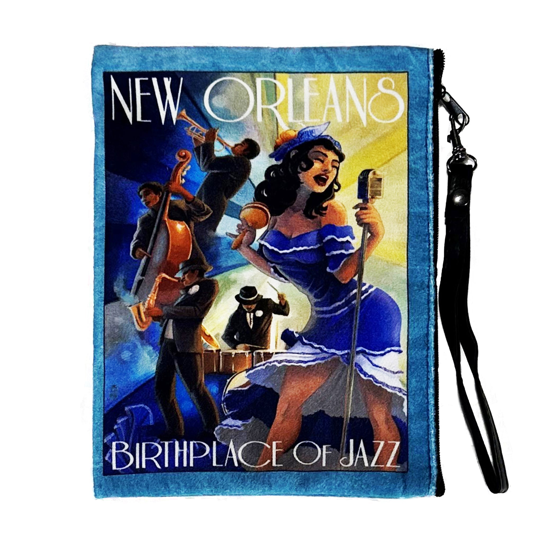 New Orleans Jazz Faux Suede Wristlet — Blue Pacific