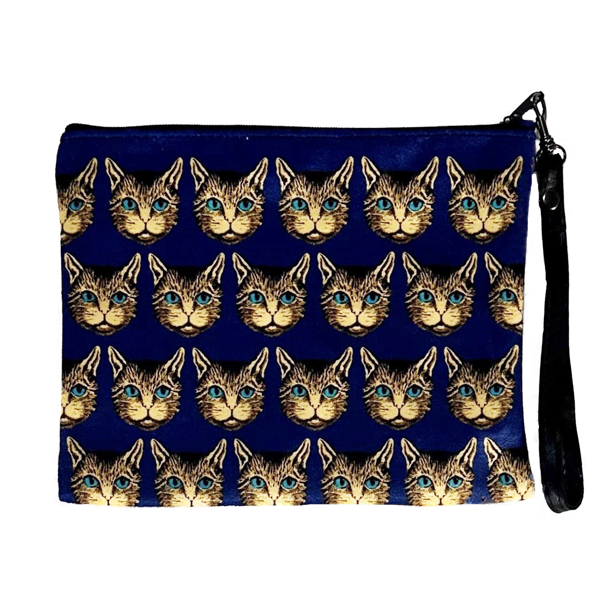 Hypno Kitties Faux Suede Wristlet — Blue Pacific
