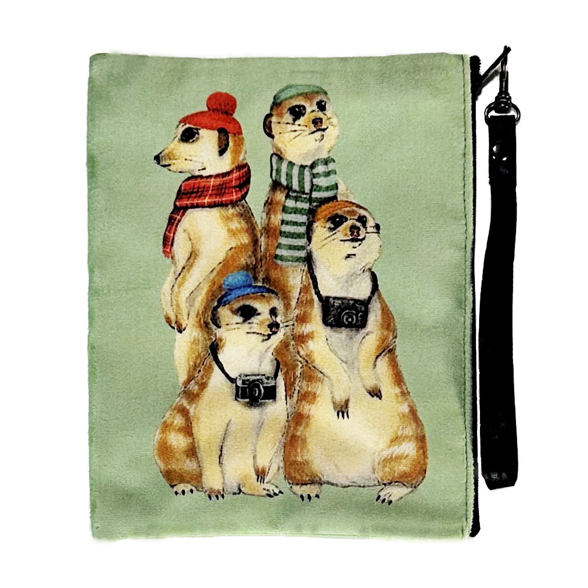 Meerkats Faux Suede Wristlet — Blue Pacific
