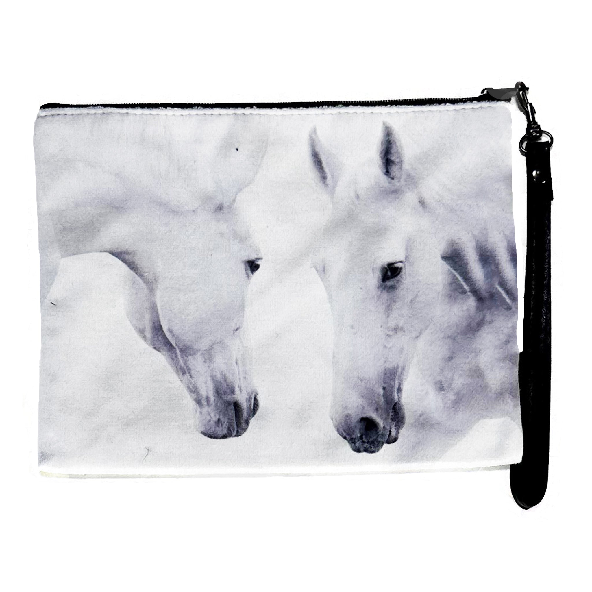White Horses Faux Suede Wristlet