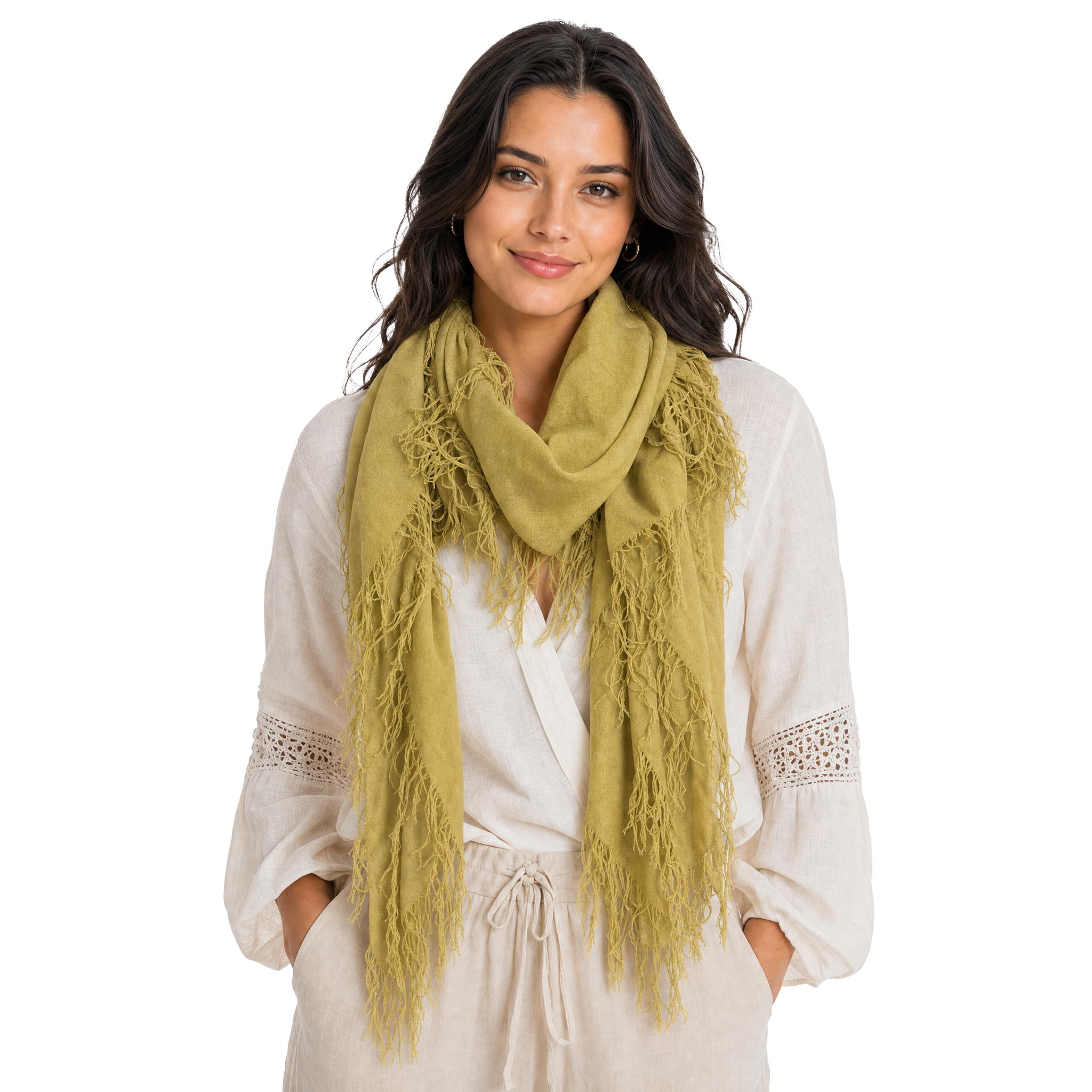 Cashmere Blend solid Half Scarf - Golden Moss