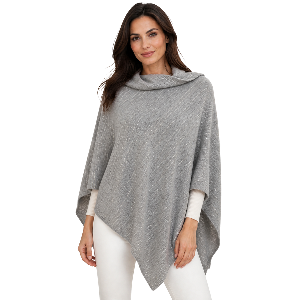 Blue Pacific Heavenly Spa Poncho in Brushed Nickel, shown on model.