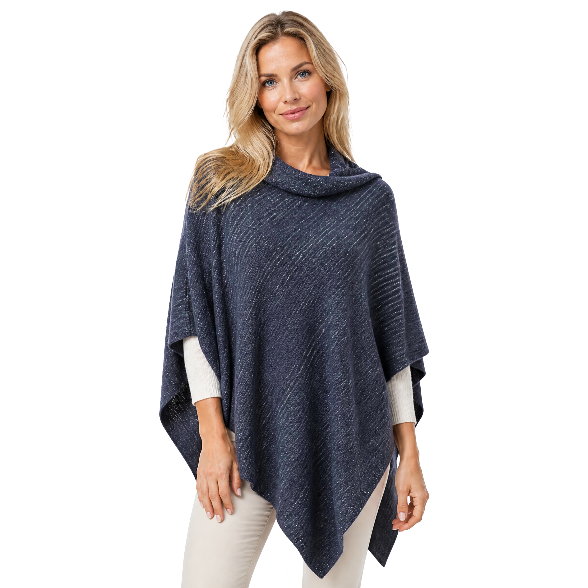 Blue Pacific Heavenly Spa Poncho in Denim, shown on model.