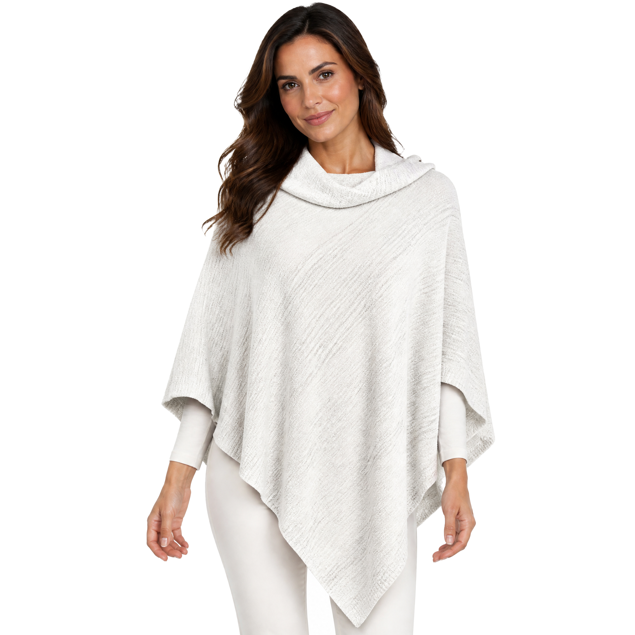 Blue Pacific Heavenly Spa Poncho in White, shown on model.