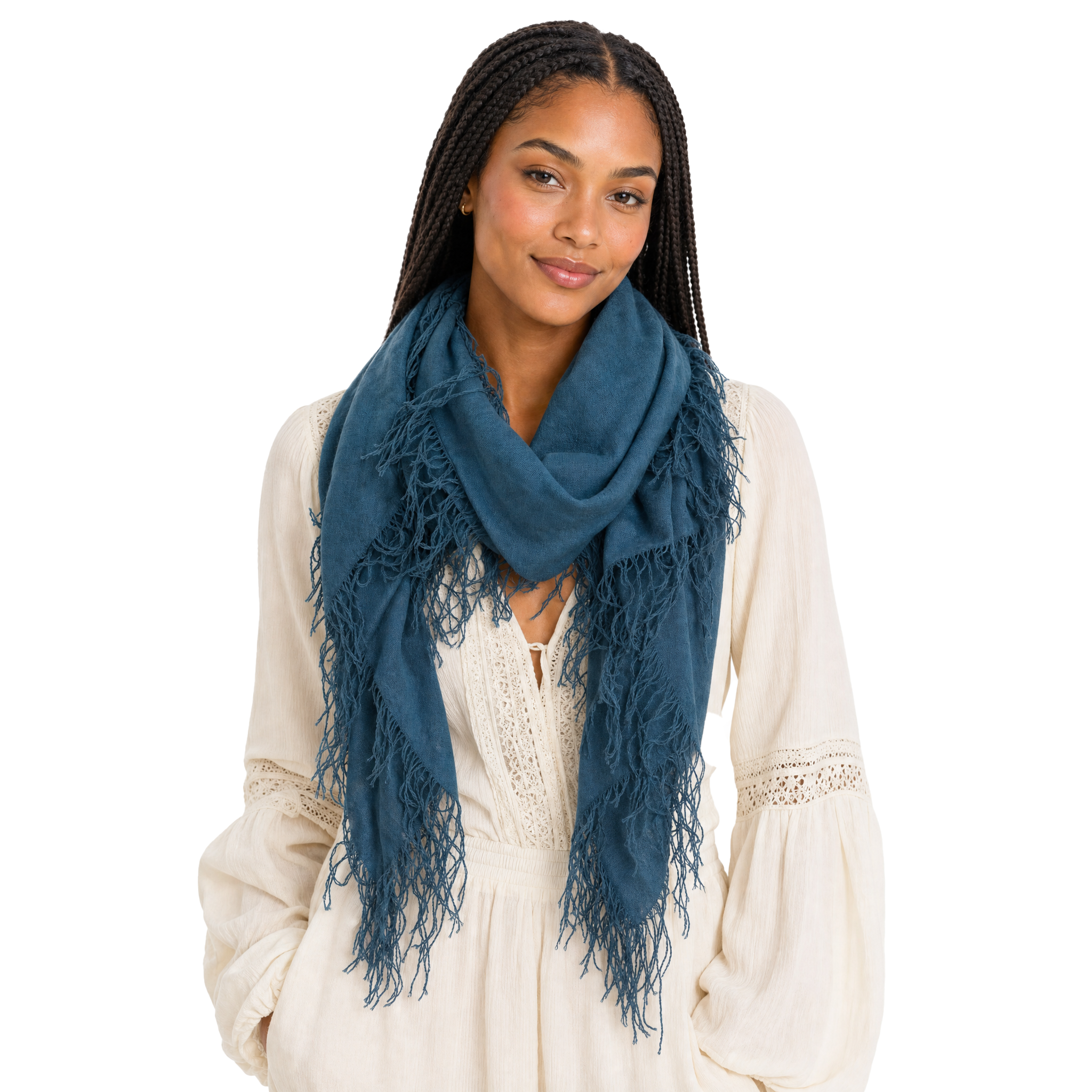 Cashmere Blend solid Half Scarf - Ocean