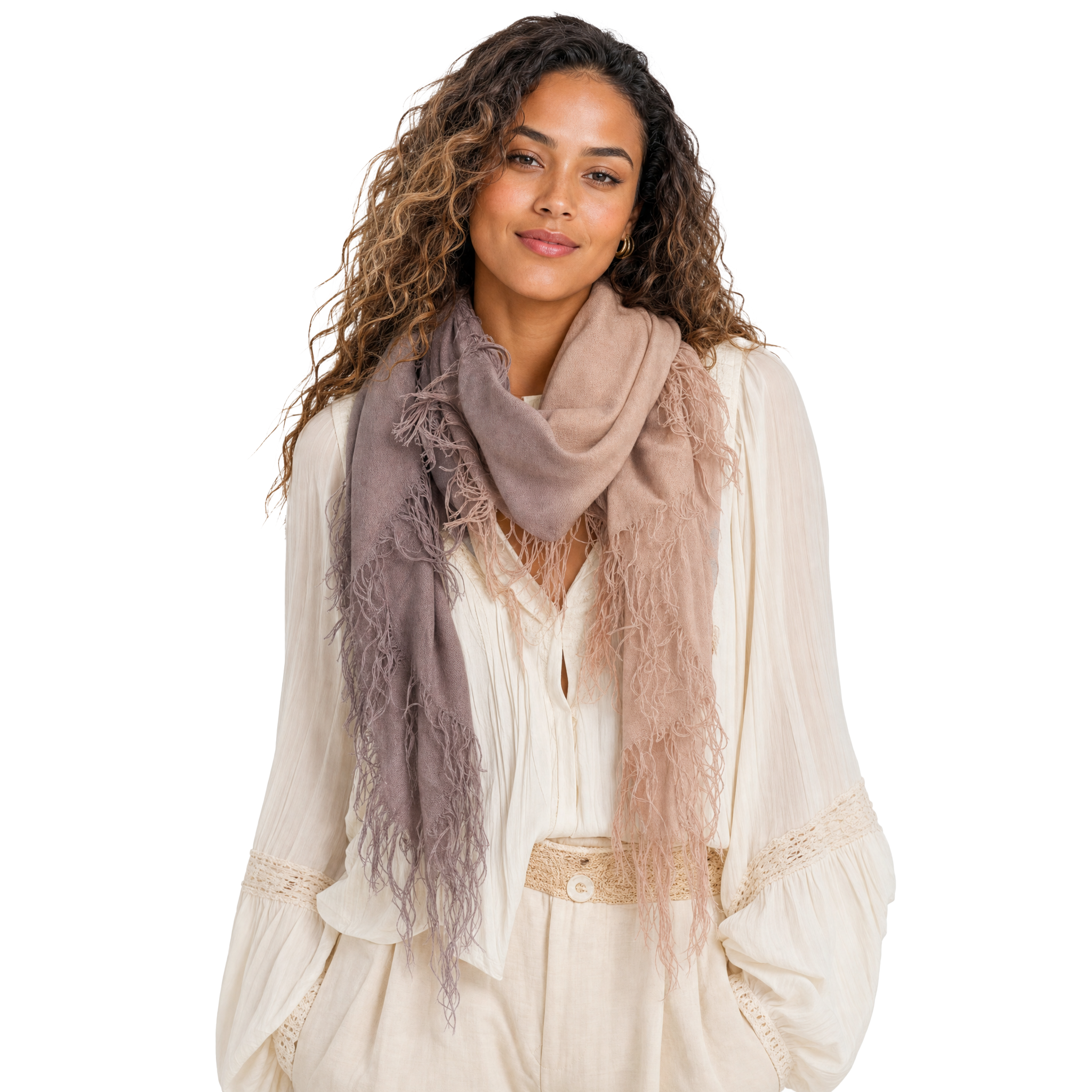 Cashmere Blend ombre Half Scarf - Slate/Tan