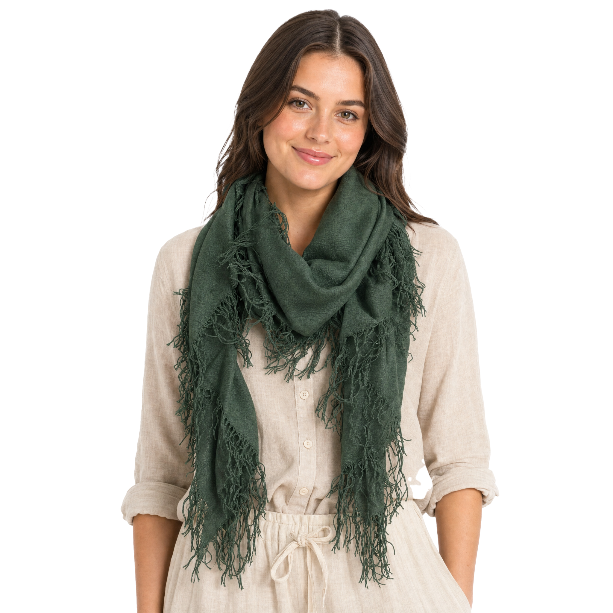Cashmere Blend solid Half Scarf - Pine