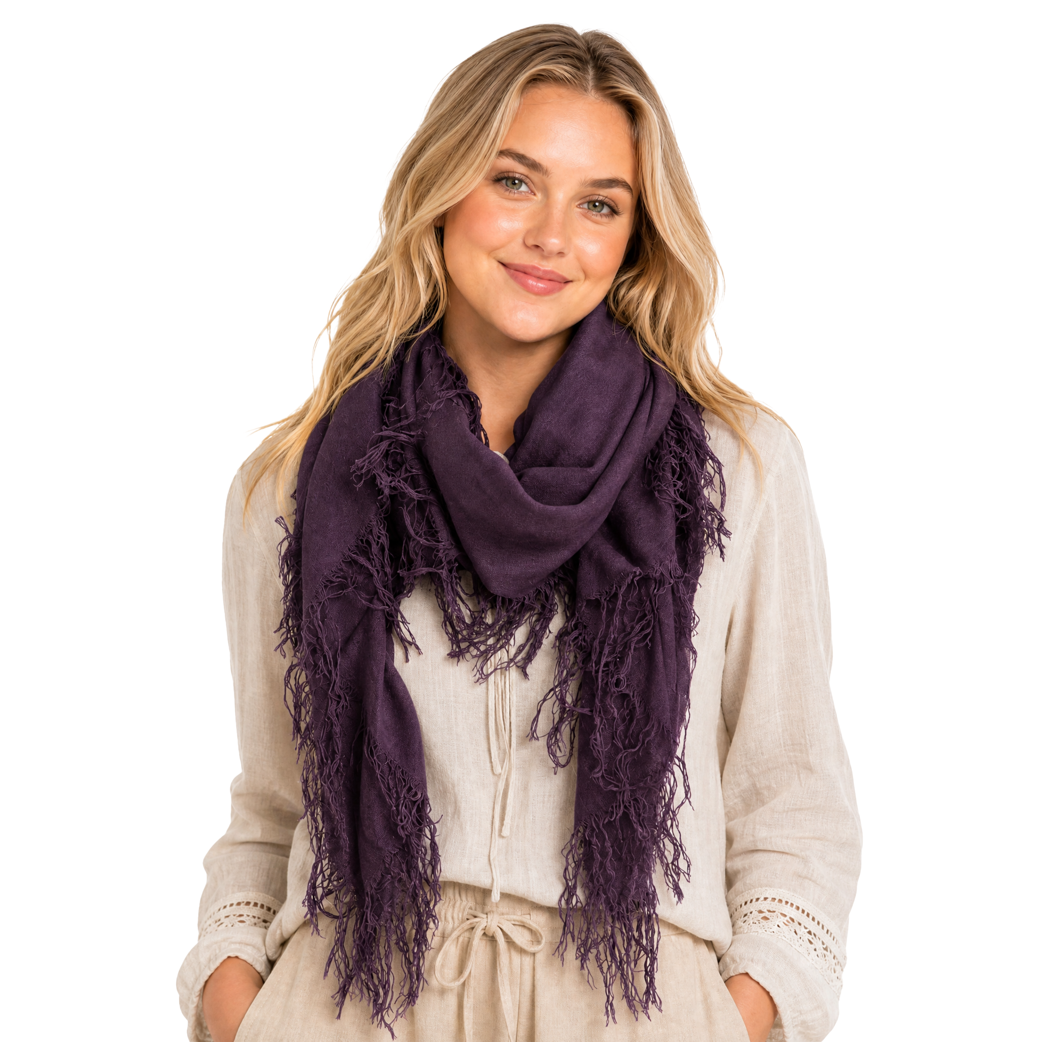 Cashmere Blend solid Half Scarf - Purple Velvet