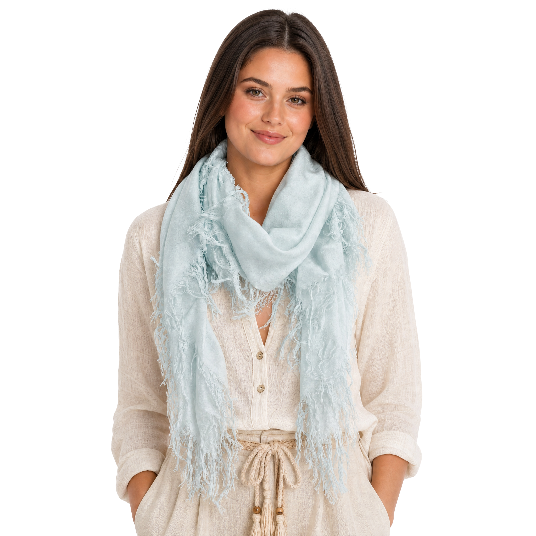 Cashmere Blend solid Half Scarf - Spa Blue