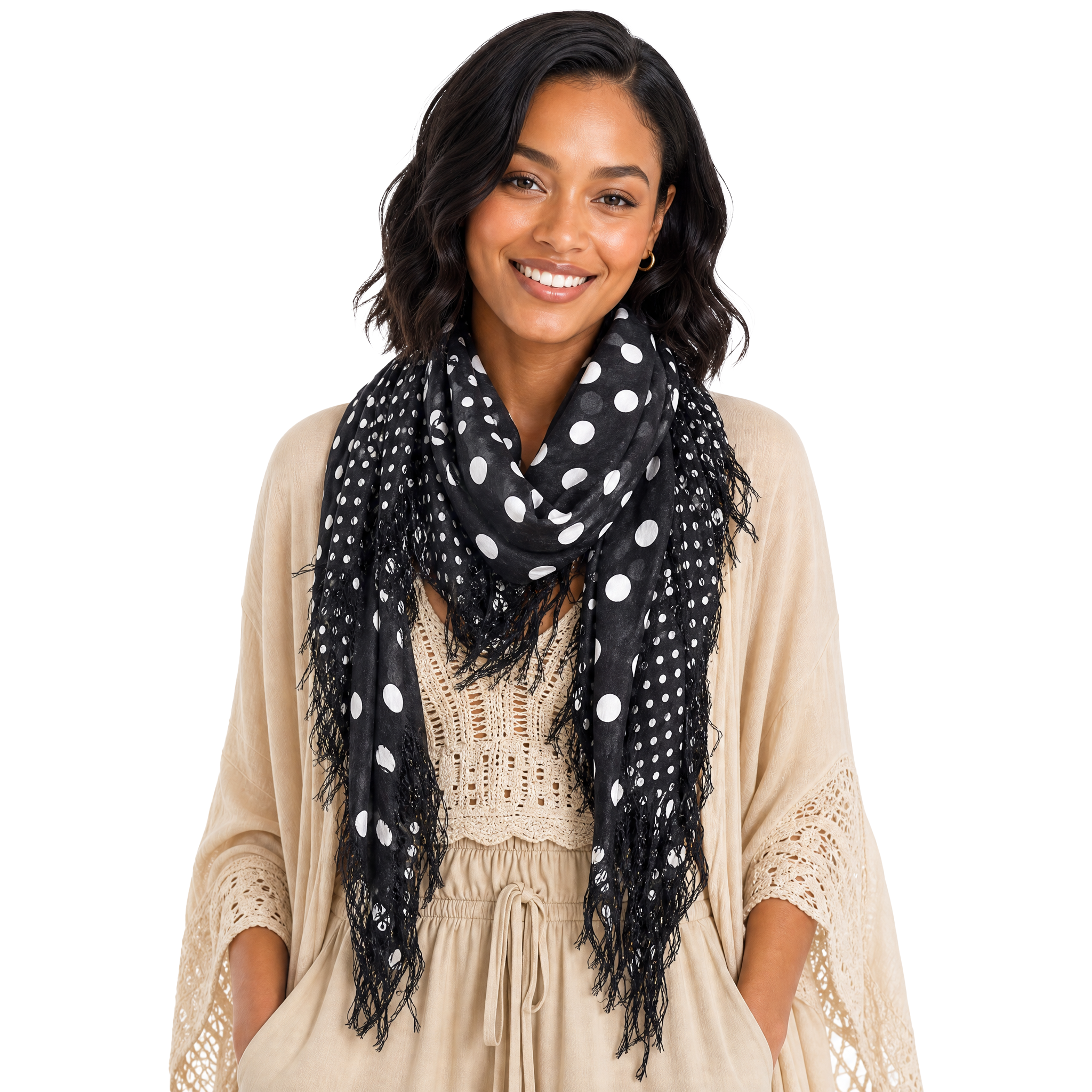 Cashmere Blend polka dots Half Scarf - Black