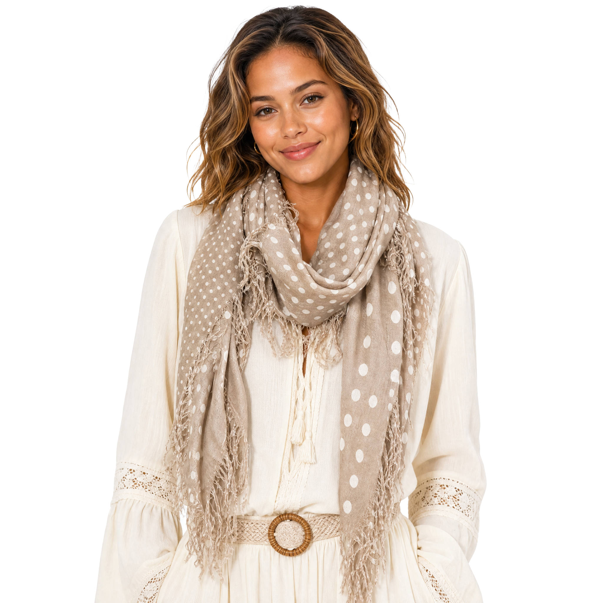 Cashmere Blend polka dots Half Scarf - Taupe