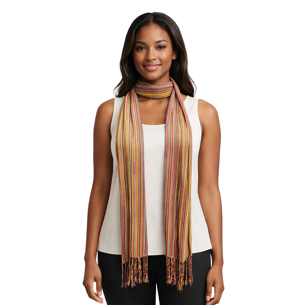 Striped Cotton Skinny Scarf