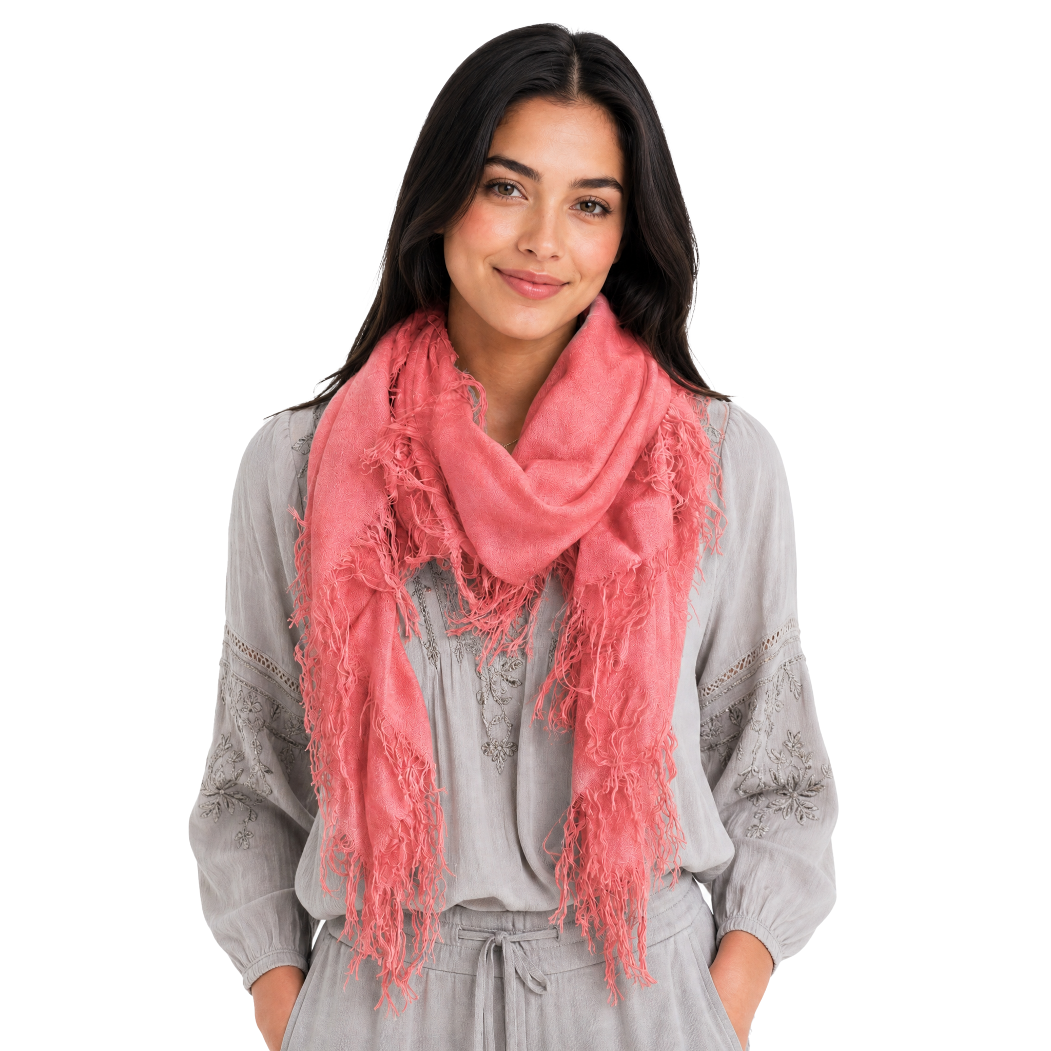 Cashmere Blend solid Half Scarf - Tea Rose