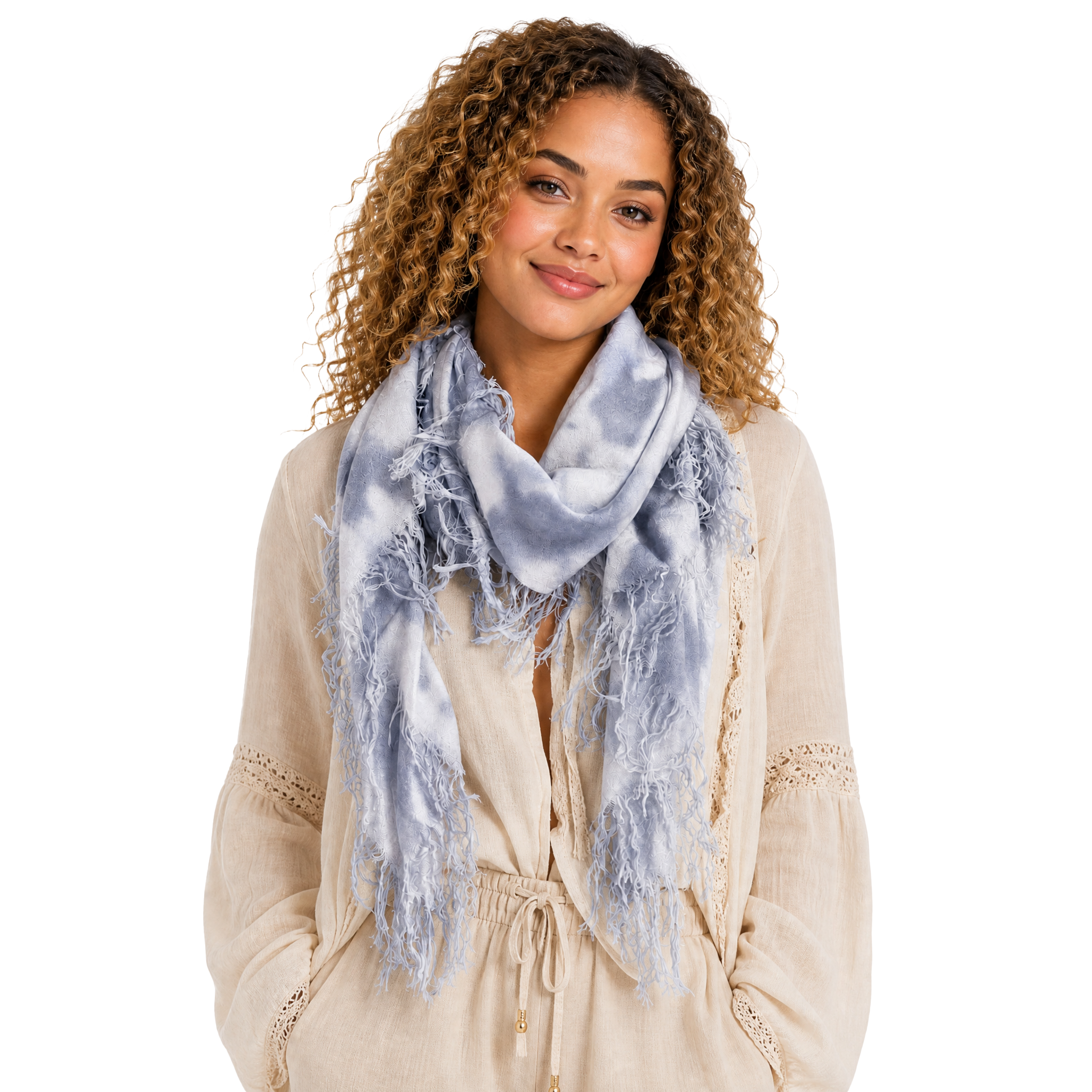 Cashmere Blend tie dye Half Scarf - Denim