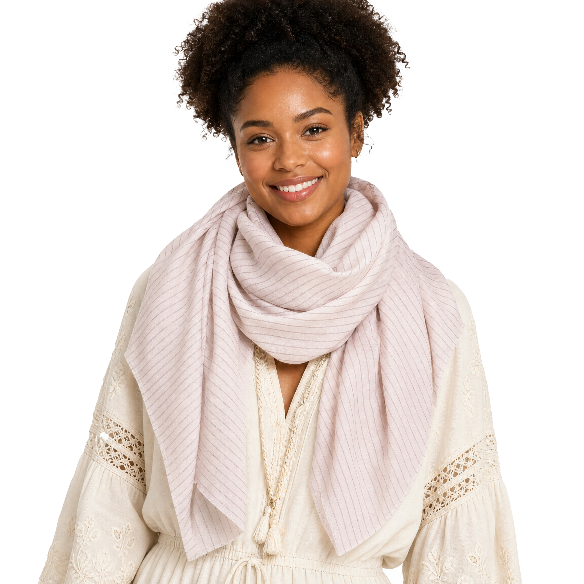 Cashmere Blend pin stripe Half Scarf - Pink