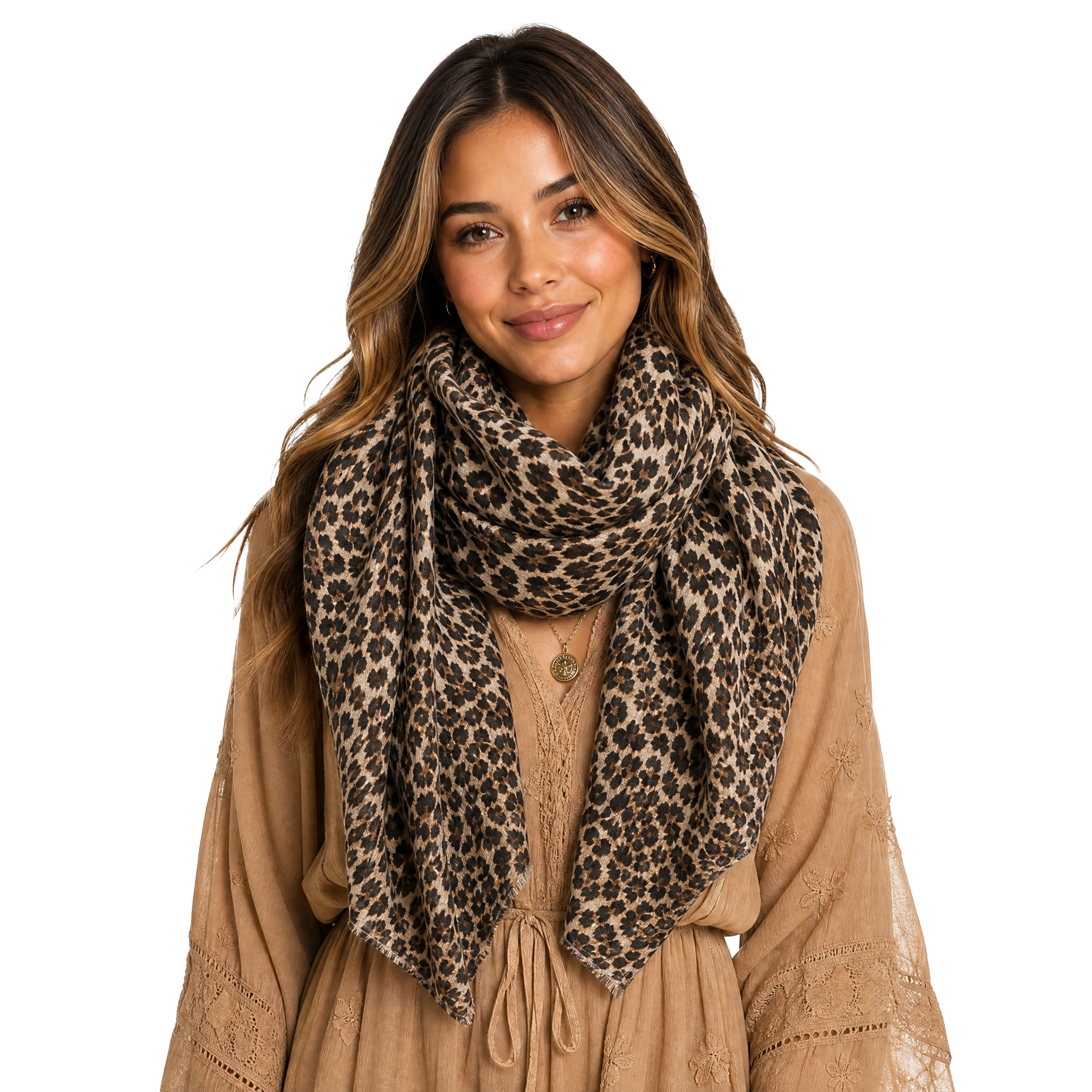 Cashmere Blend leopard Half Scarf - Chocolate