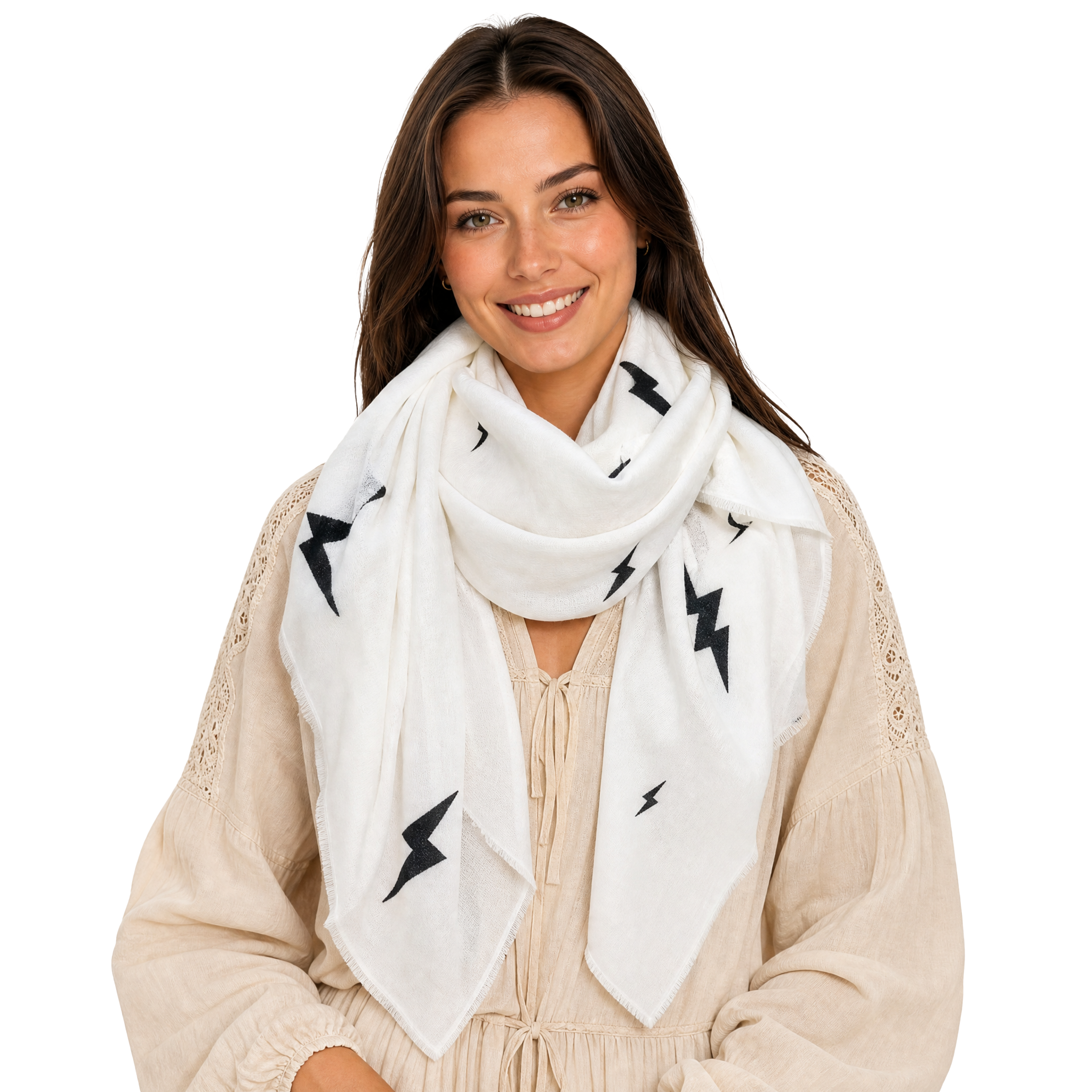 Cashmere Blend lightning bolts Half Scarf - Cloud