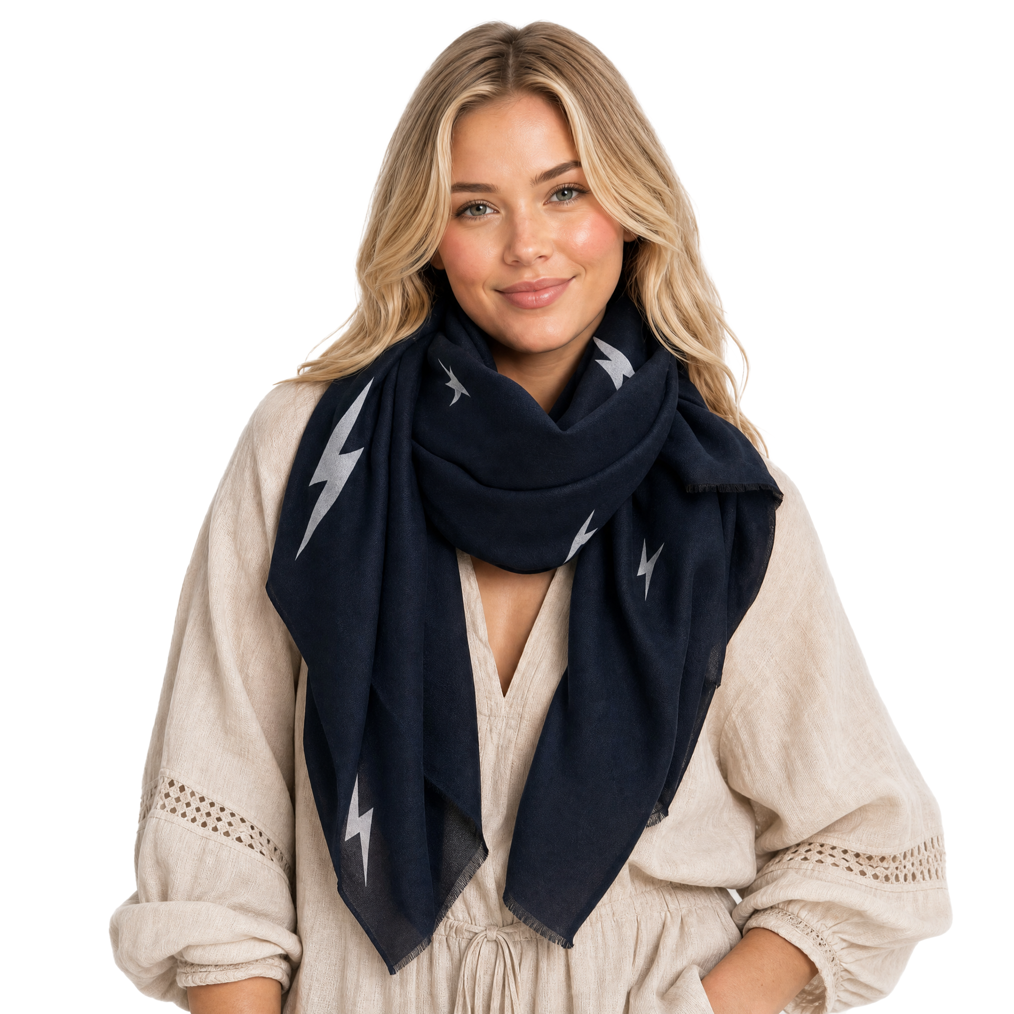 Cashmere Blend lightning bolts Half Scarf - Navy