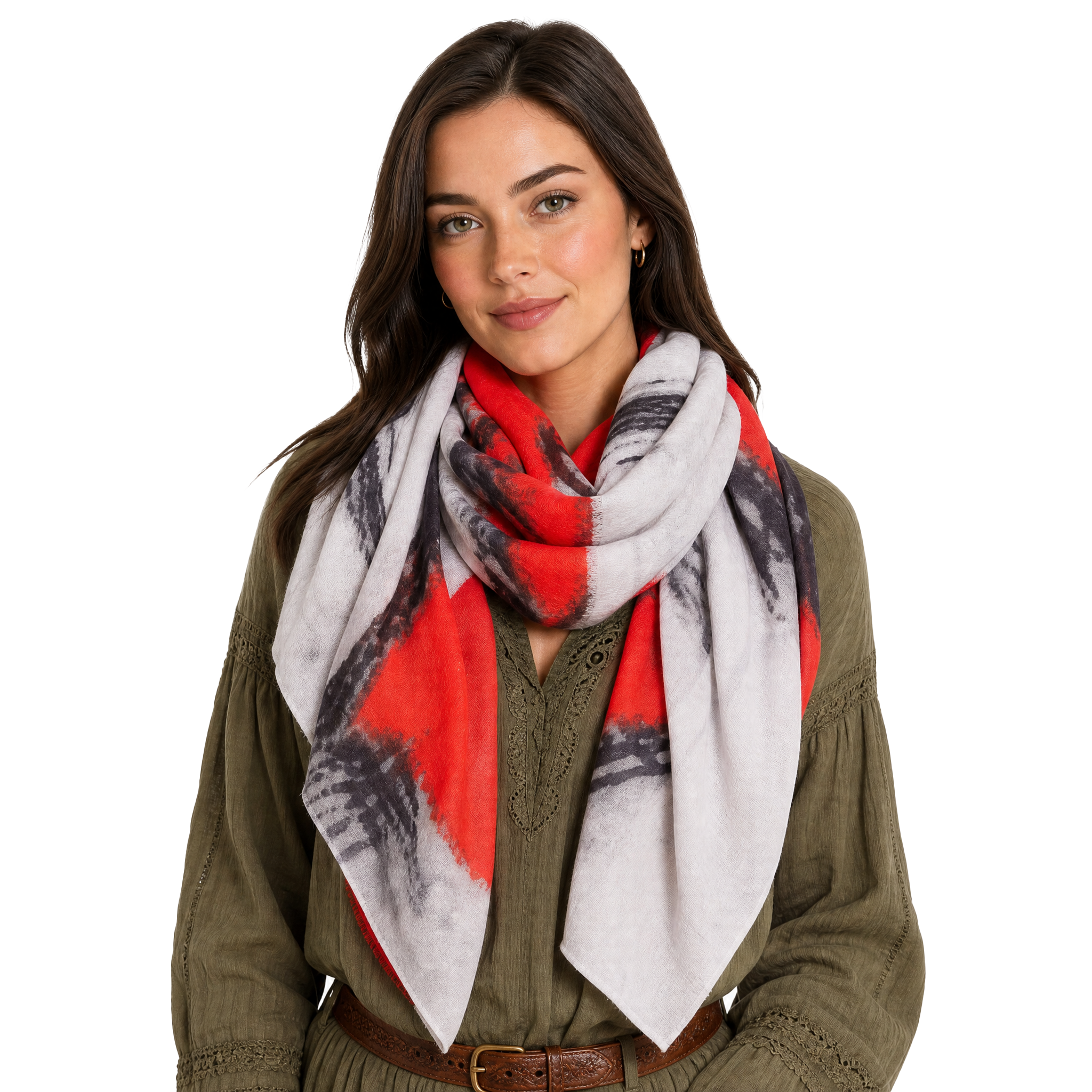Cashmere Blend watercolor Half Scarf - Crimson
