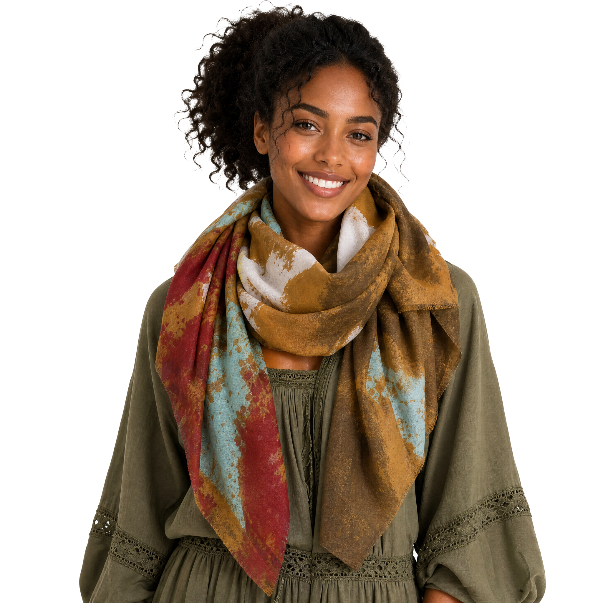Cashmere Blend watercolor Half Scarf - Mustard